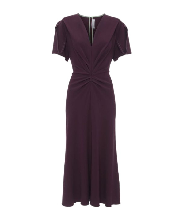 Shop Victoria Beckham Gathered V-neck Midi Dress In Black