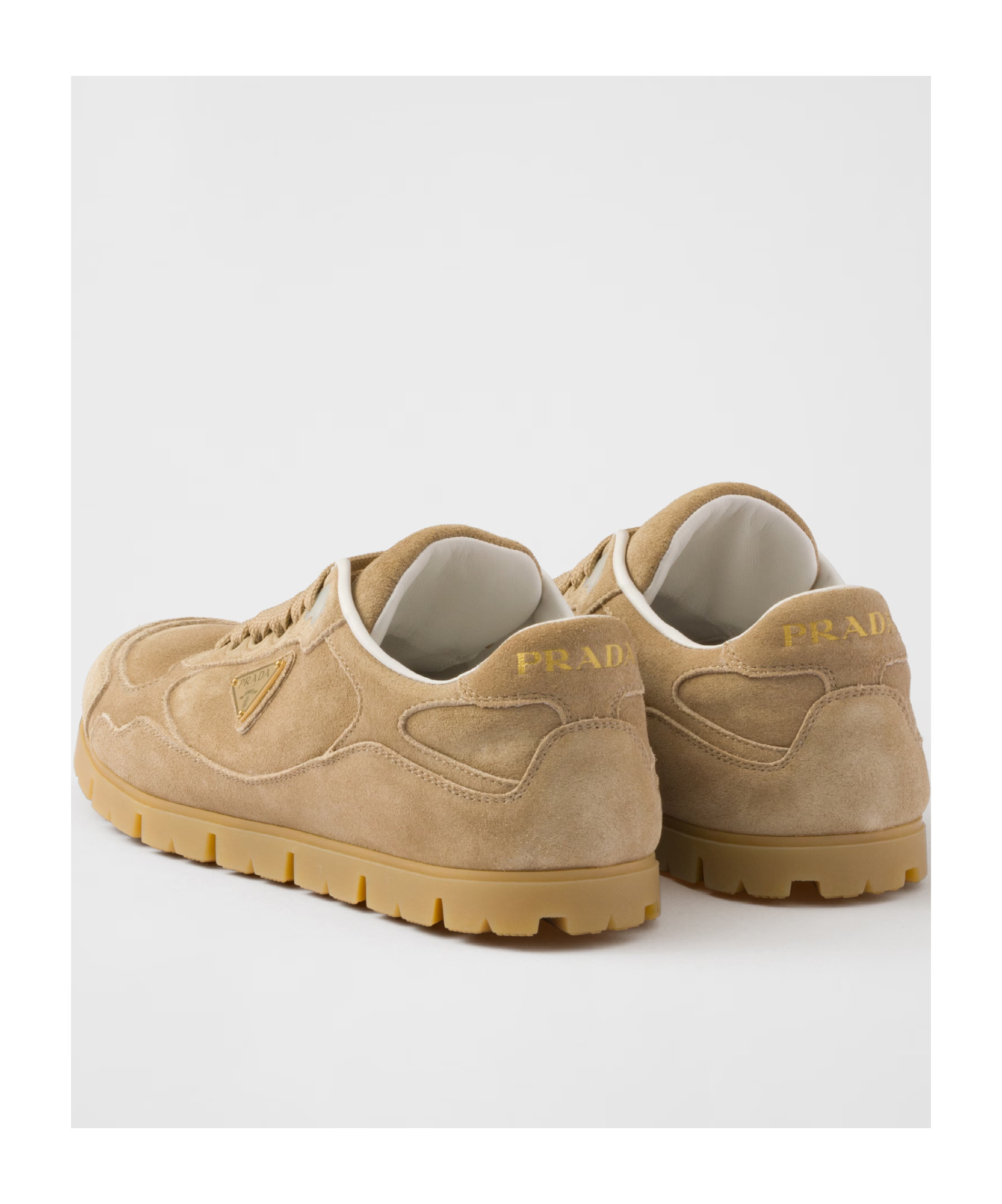 Prada Ecru Suede Sneakers In Brown