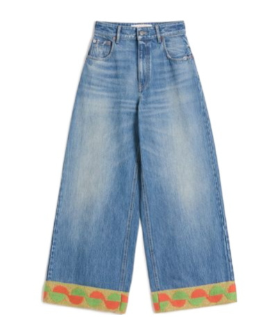 Valentino Garavani Light Blue Jeans With Logo Patch On The Back And Jacquard Cuffs In Denim Woman In Blue