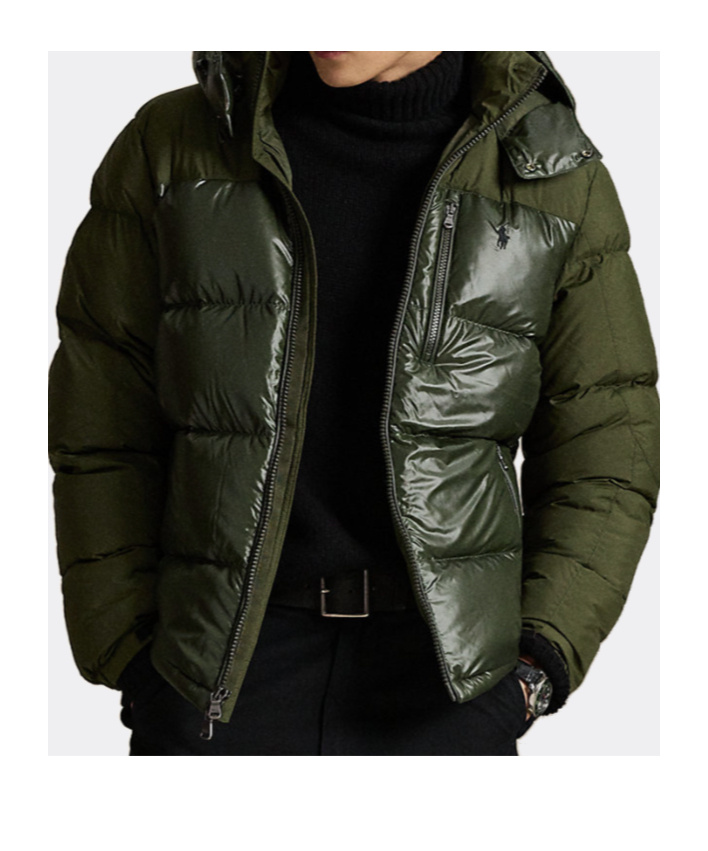Polo Ralph Lauren Quilted Hooded Coat Chest Pocket In Green