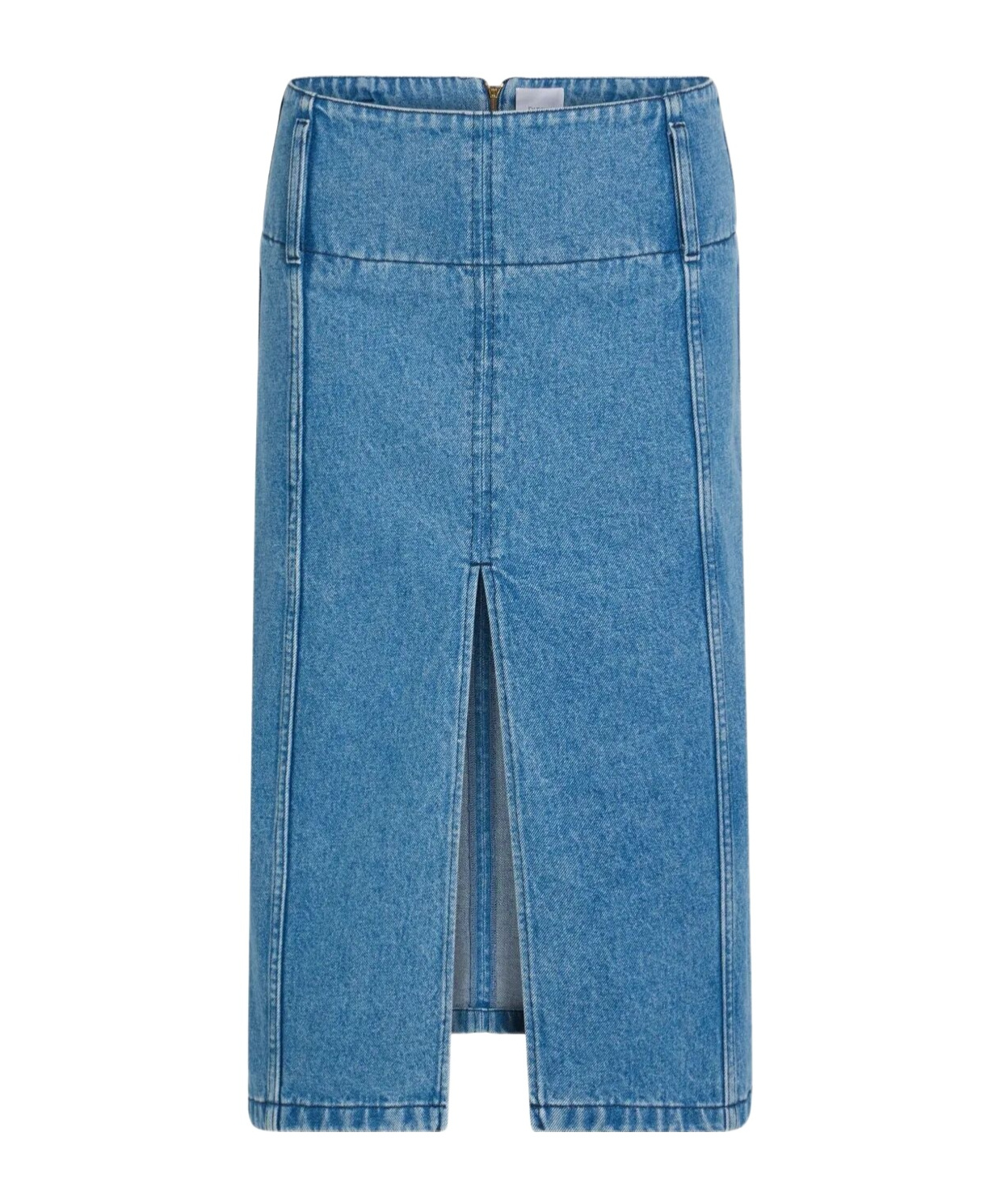 Patou Cotton Denim Belted Midi Skirt Clothing In Blue
