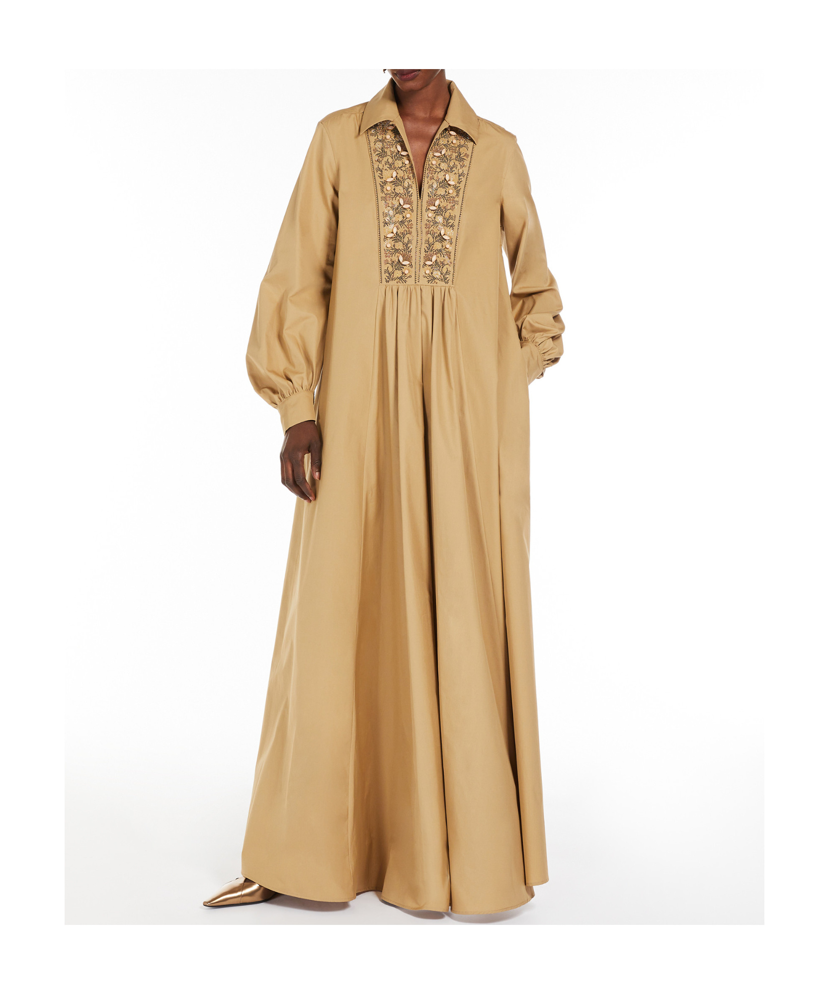 Max Mara Robe Longue En Popeline De Coton In Nude