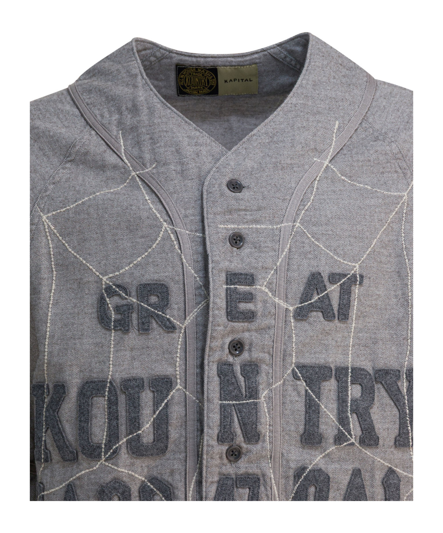 Kapital Text-print Buttoned Shirt In Gray