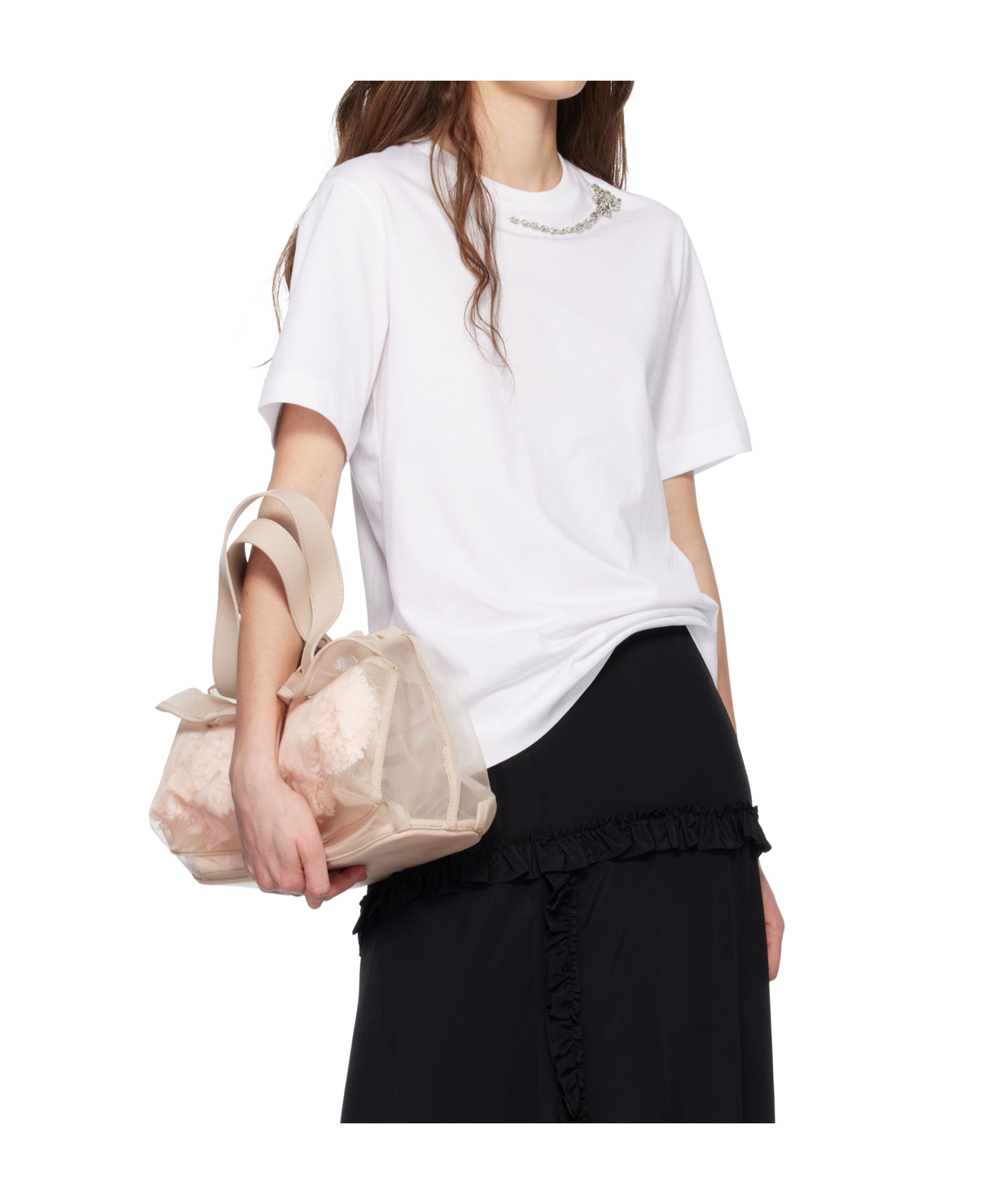 Simone Rocha Mini Sheer Stuffed Carnation Drawstring Top-handle Bag In Nude