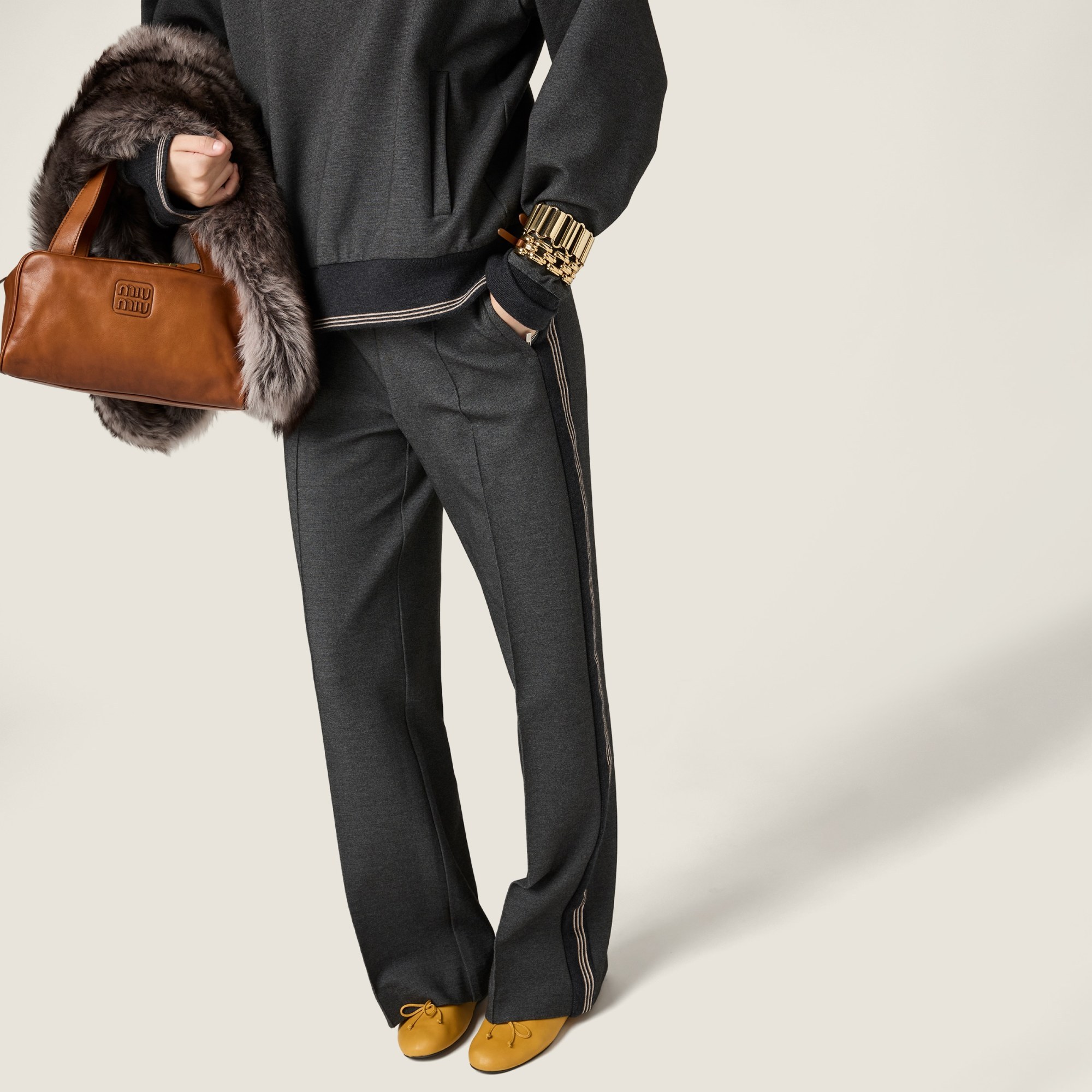 Miu Miu Fabric Stitch Knit Pants In Gray