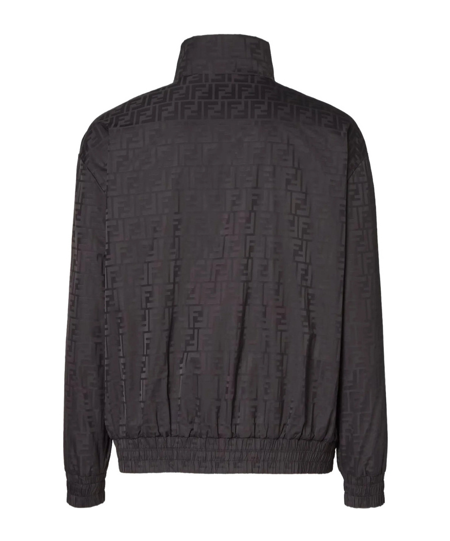 Fendi Men Black Jacket With High Neck And All-over Ff Motif In Tech Fabric Man In Black