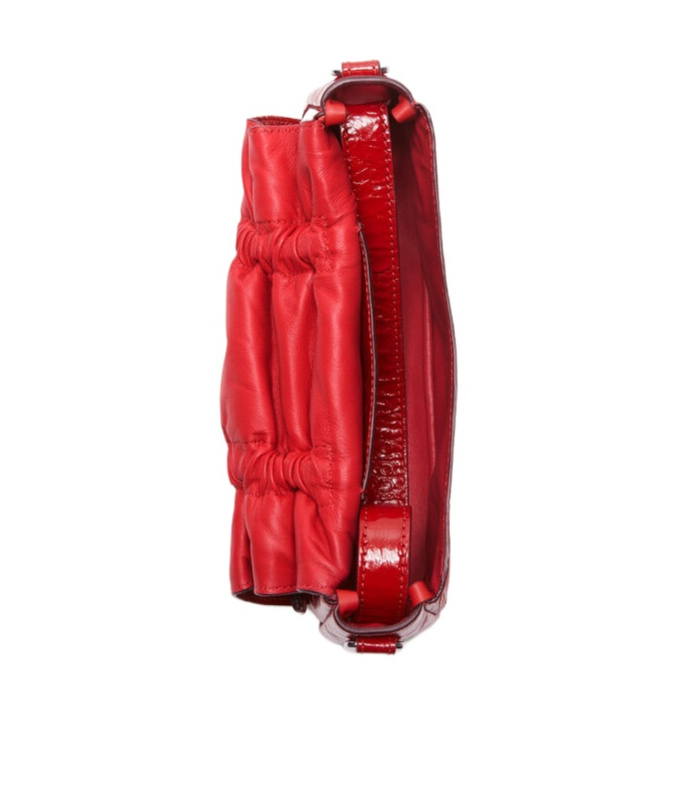 Acne Studios Multipocket Crinkle Patent Leather Top Handle Bag In Red