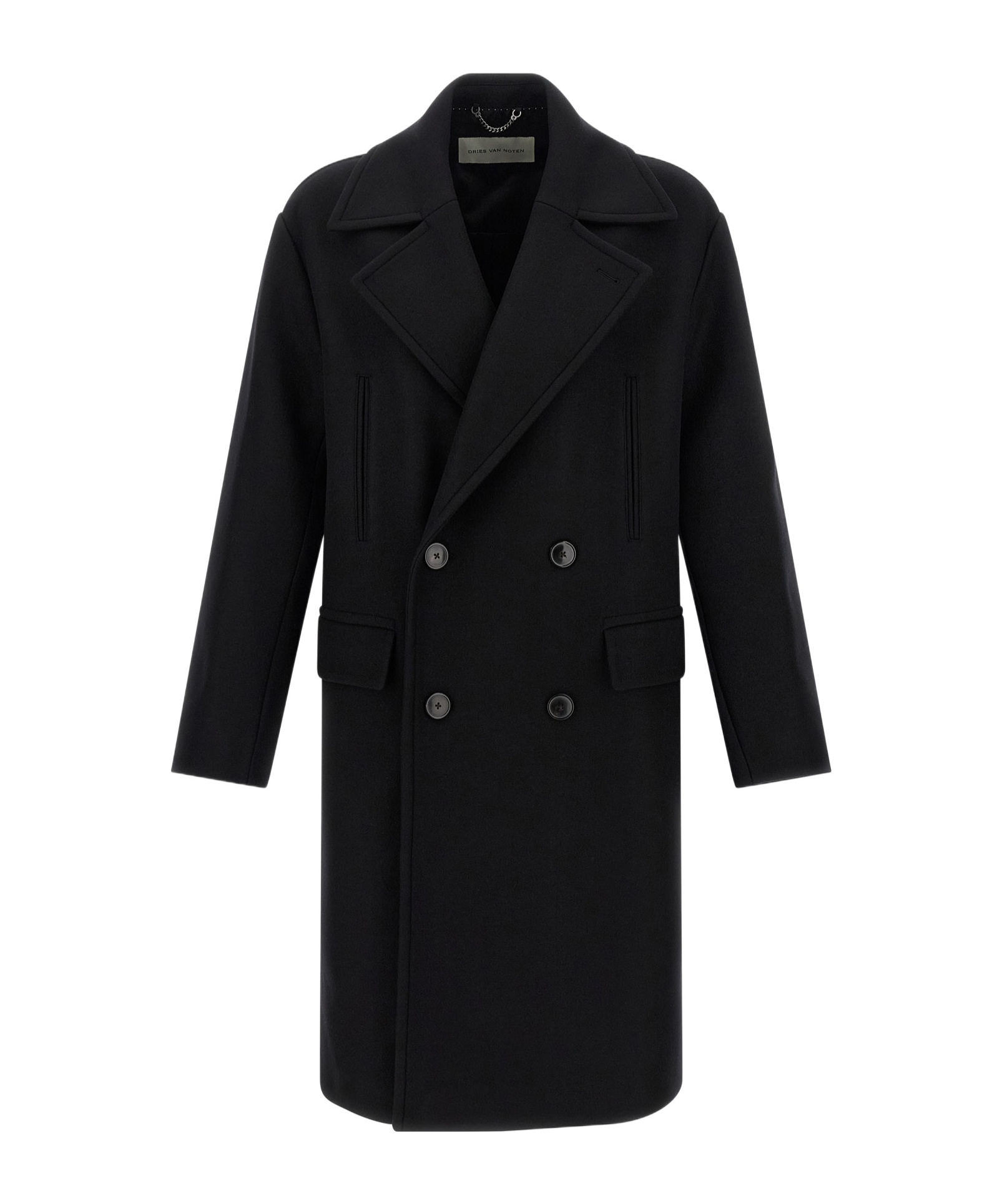 Dries Van Noten Racos 2216 M.w. Wool Double Breasted Coat In Black