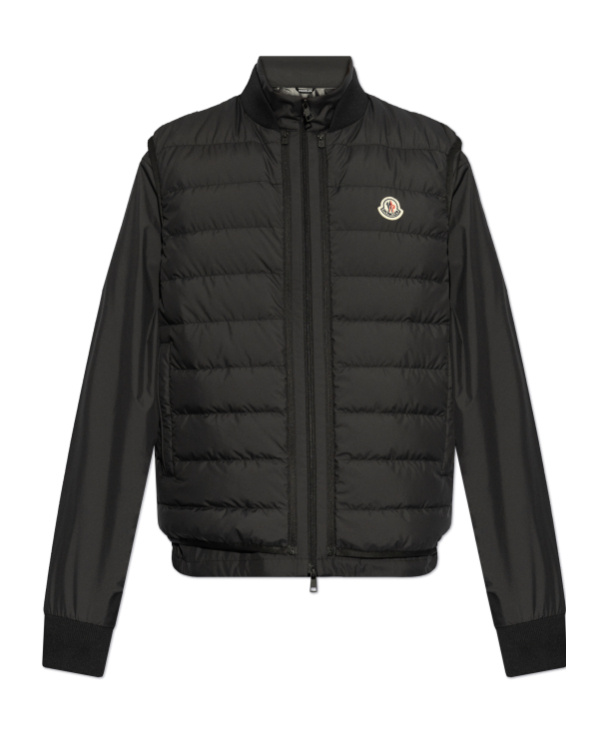 Moncler Down Jacket With Knit Sleeves In Black