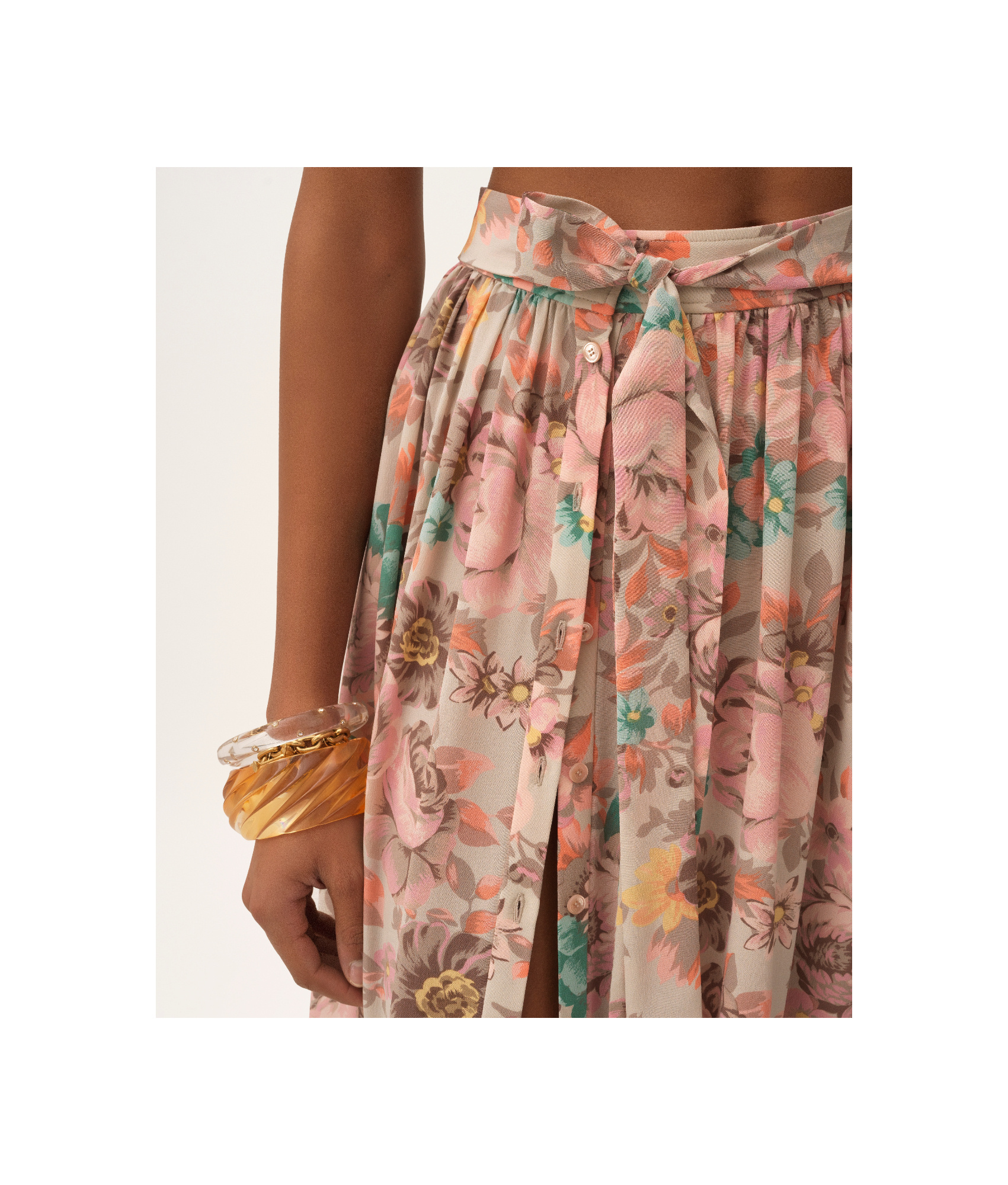Chloé Belted Floral-print Silk Maxi Skirt In Pink