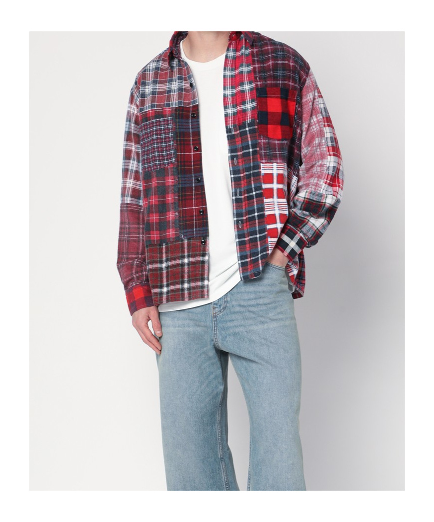 NEEDLES CHECK PATTERN PATCHWORK SHIRT