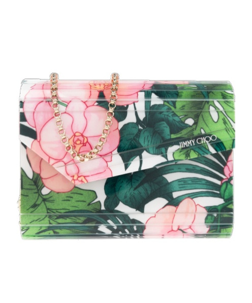 Jimmy Choo Candy Flower Printed Clutch Bag In Green
