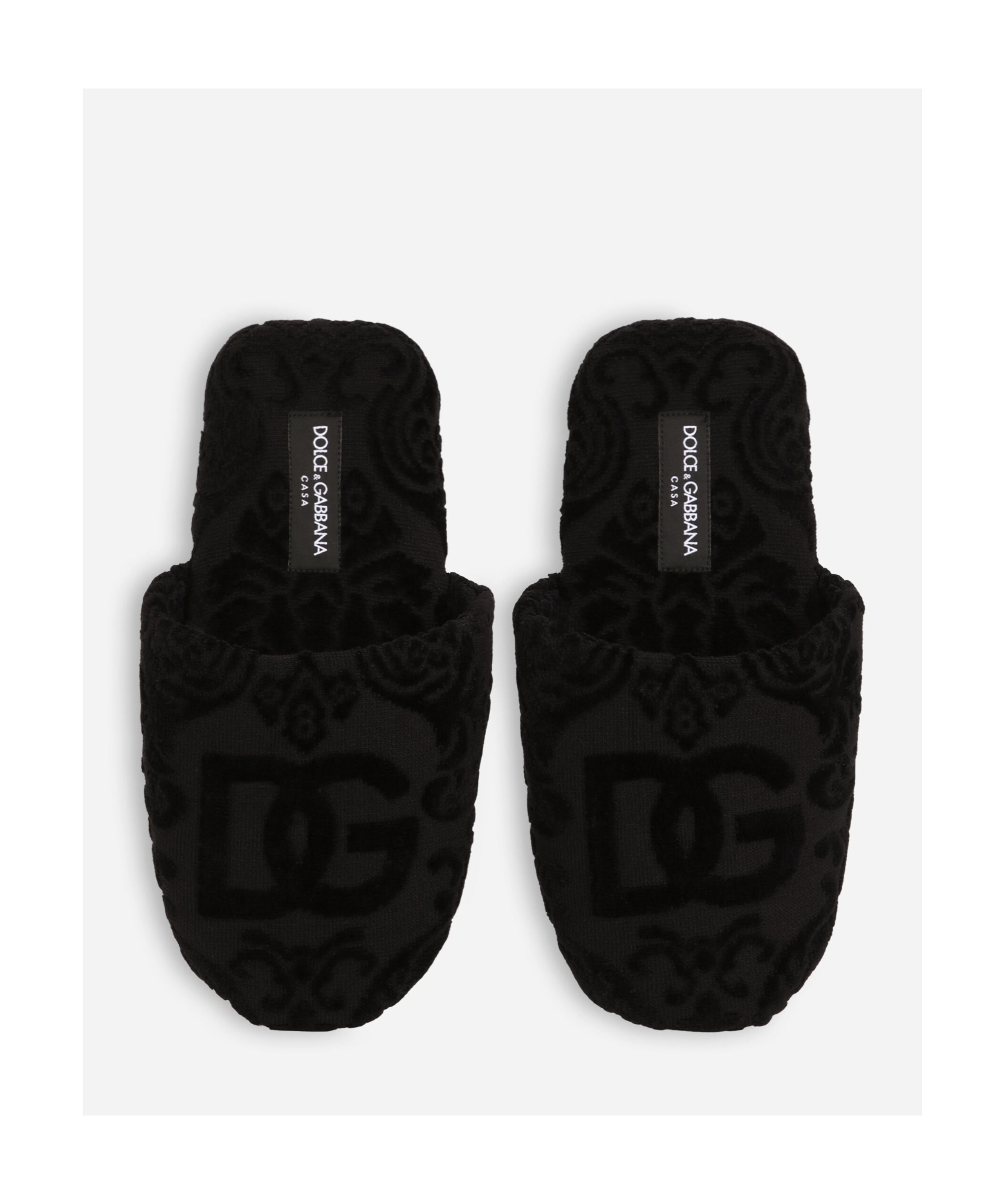 Dolce & Gabbana Jacquard Cotton Terry Cloth Slippers In Black