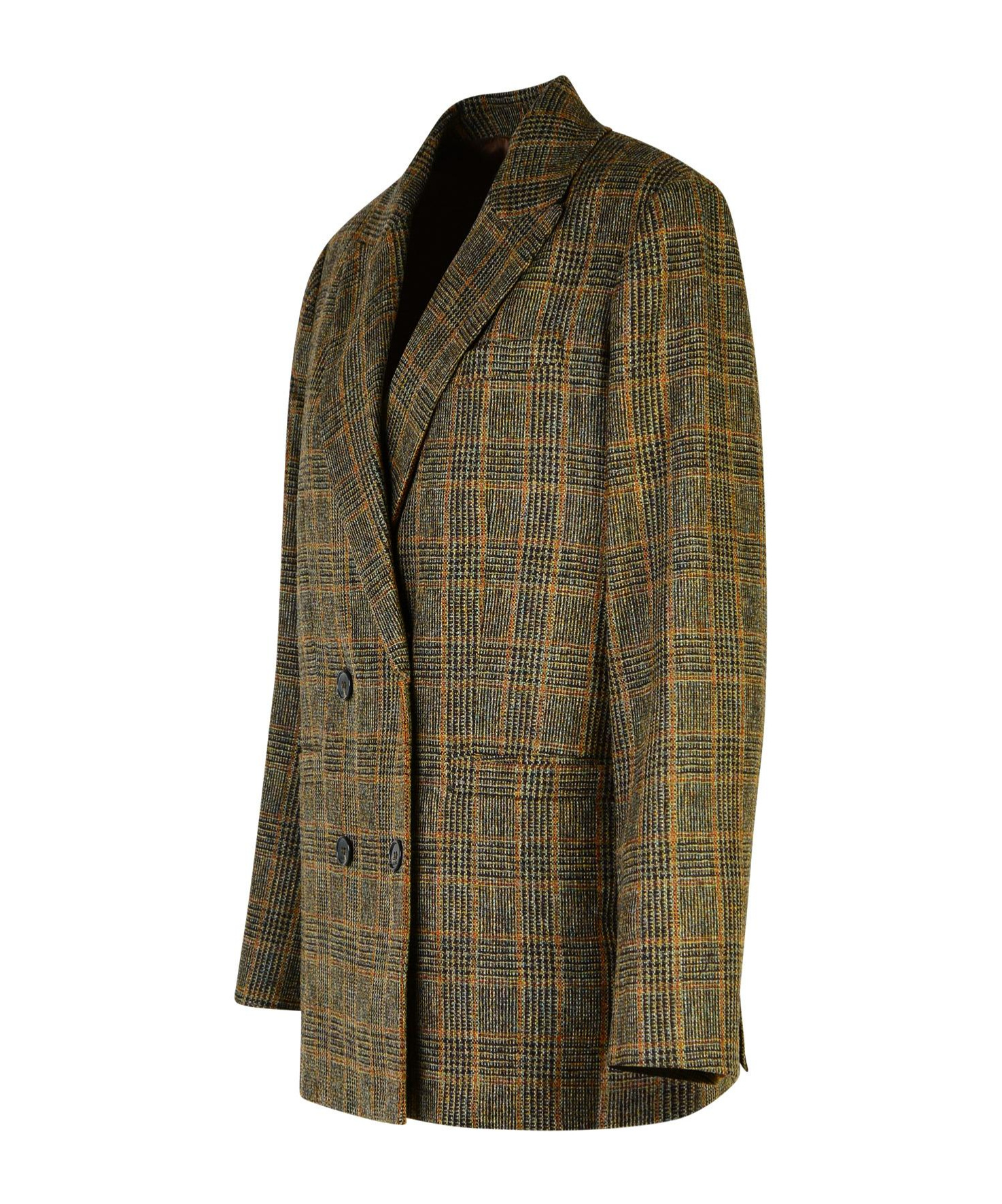Apc Checked Wool Double-breasted Blazer In Green