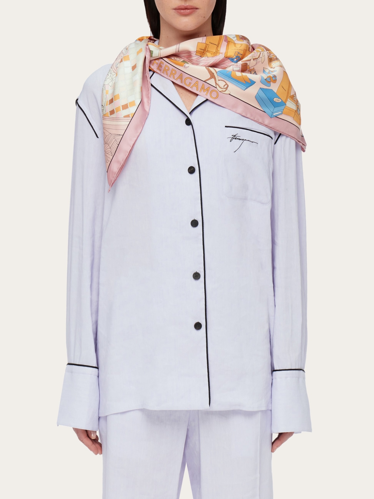 Ferragamo Oggetti Printed Silk Scarf In Nude