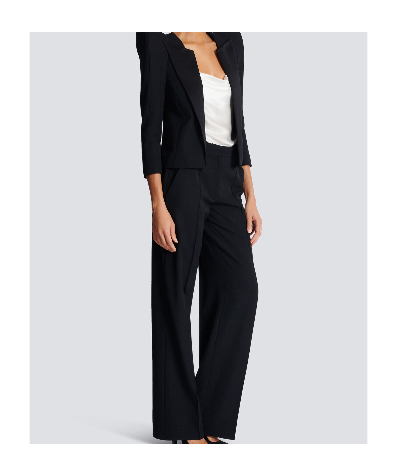 Shop Balmain Cropped Grain De Poudre Jacket With Structured Shoulders In Black