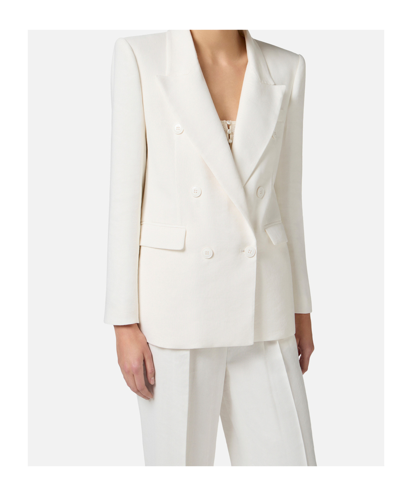 Elisabetta Franchi Linen-blend Gabardine Jacket In White