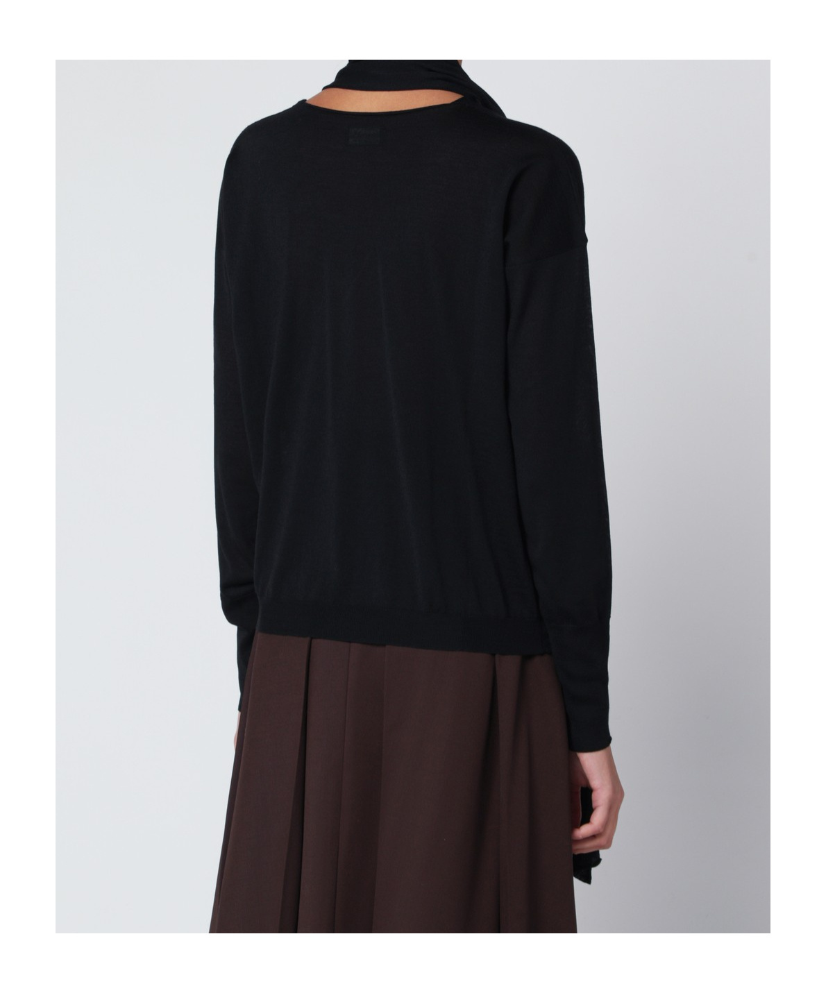 Roberto Collina Sweater Featuring Long Scarf Detail And V-neck In Black
