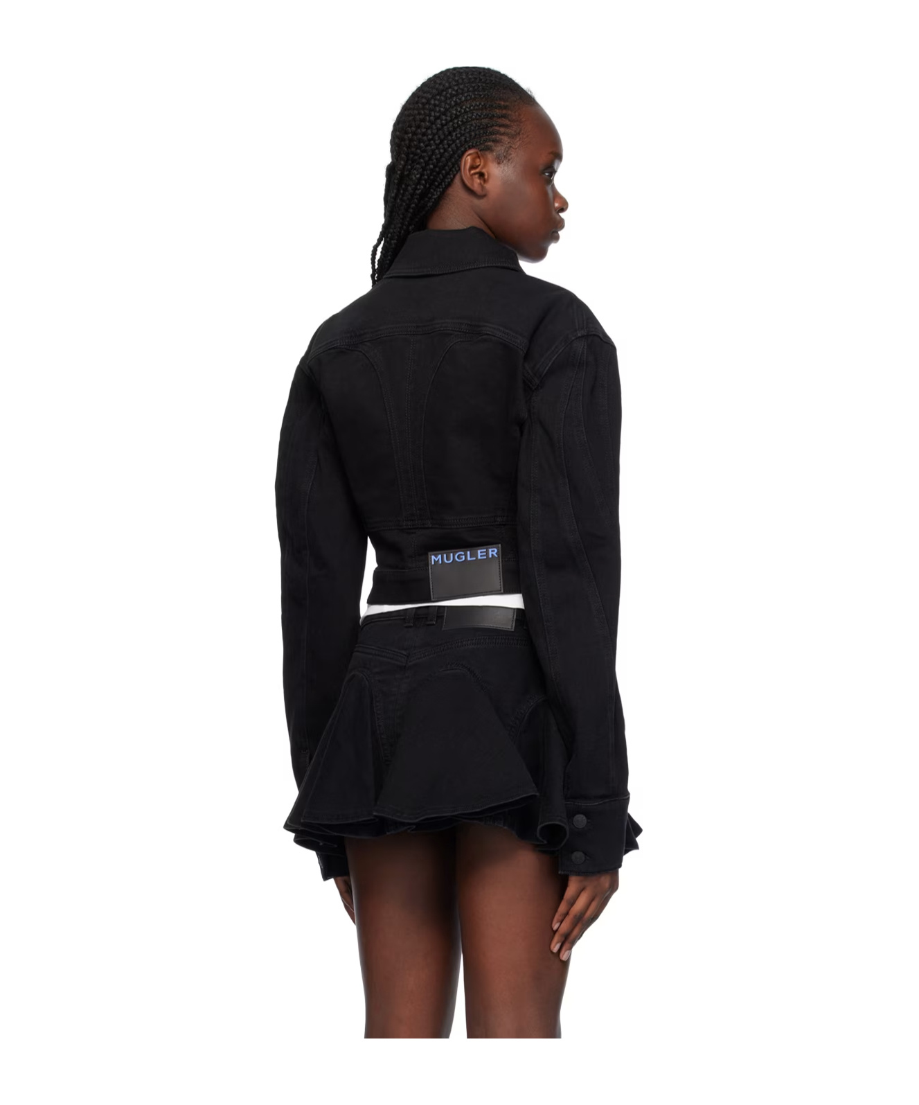 MUGLER LAPEL SHORT DENIM COAT