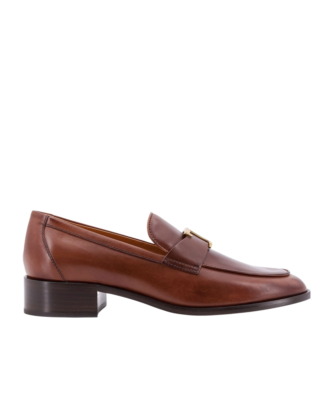 Tod's Leather Loafers Golden Detail In Brown