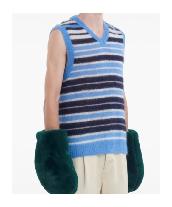 Marni Mens Striped-print V-neck Relaxed-fit Wool-blend Vest Blue Lilac In Blue