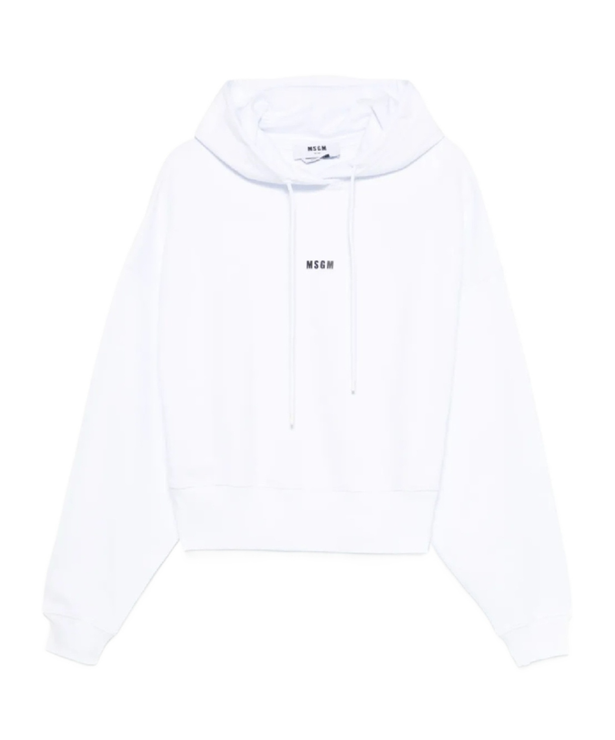 Msgm Cropped Hoodie With Drawstring Hood In White