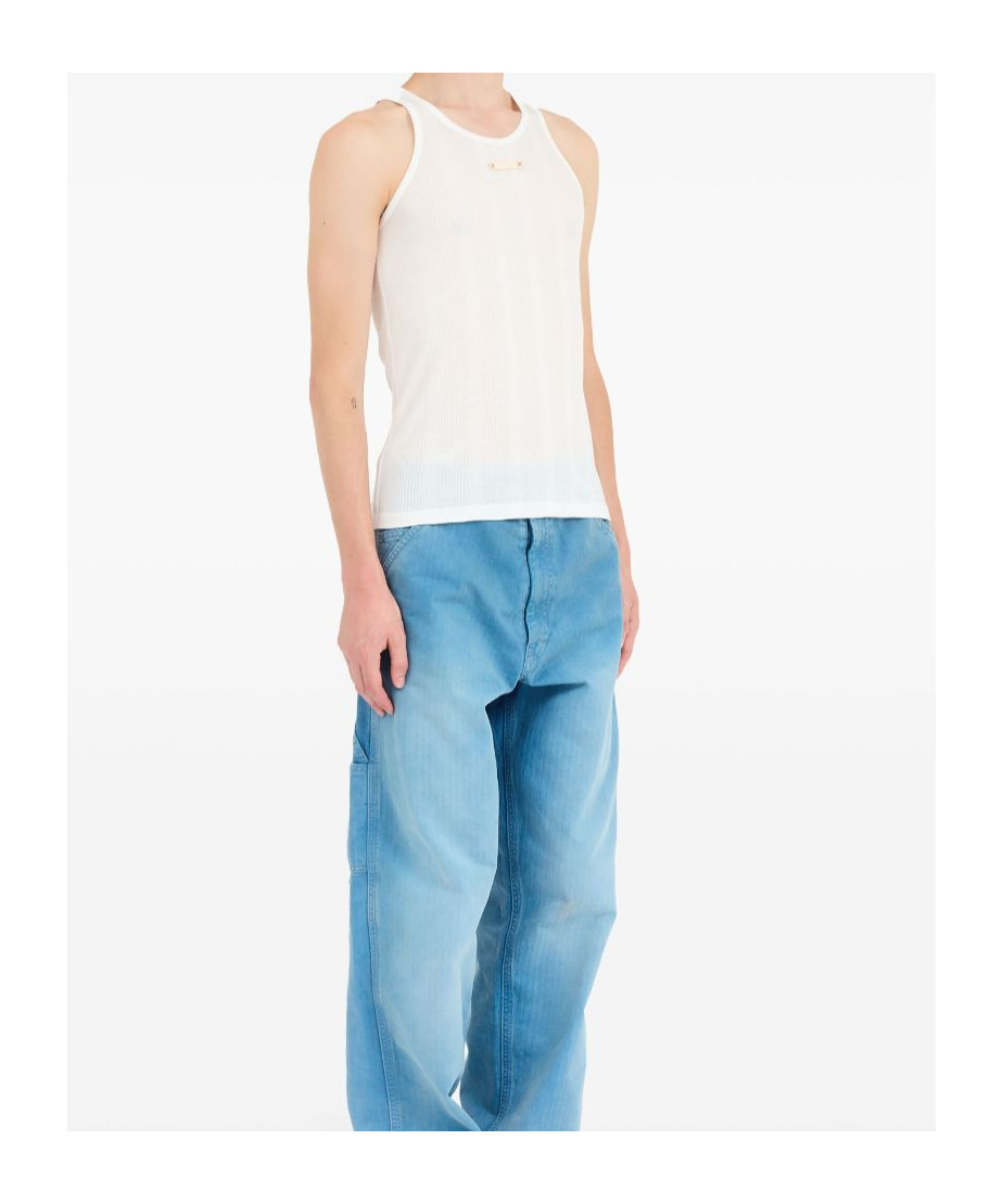 Maison Margiela Logo Cotton Blend Tank Top In Neutral