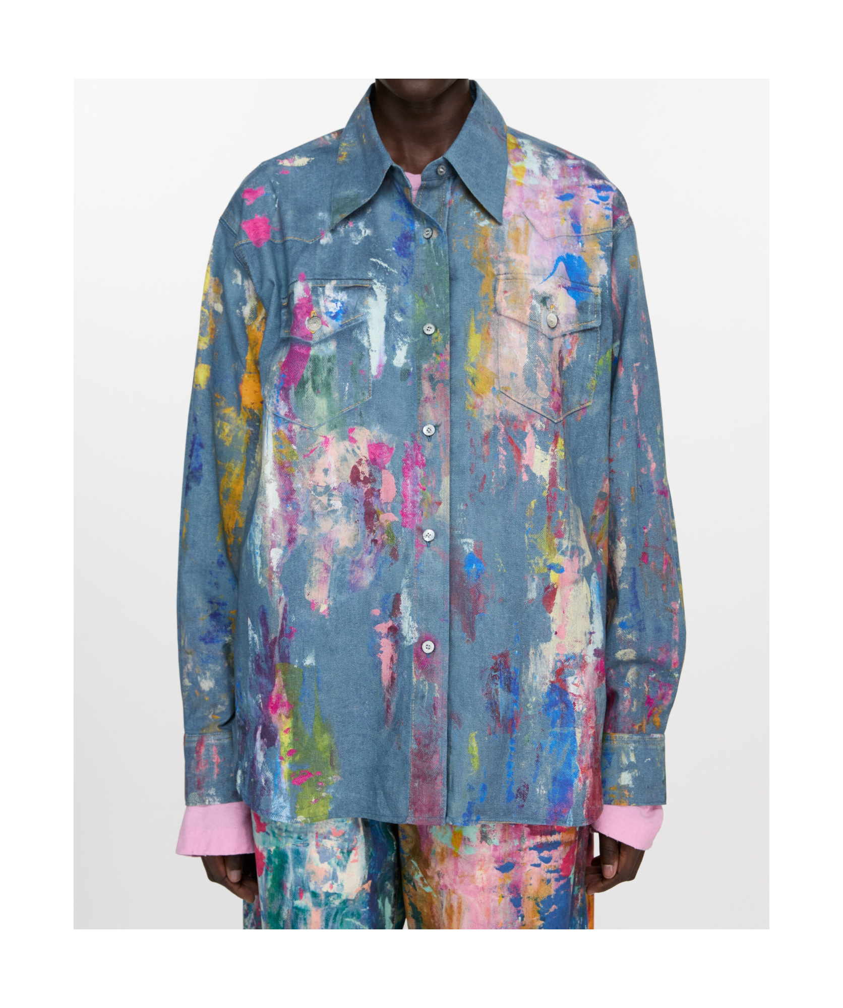 Acne Studios Paint-splatter Shirt In Blue