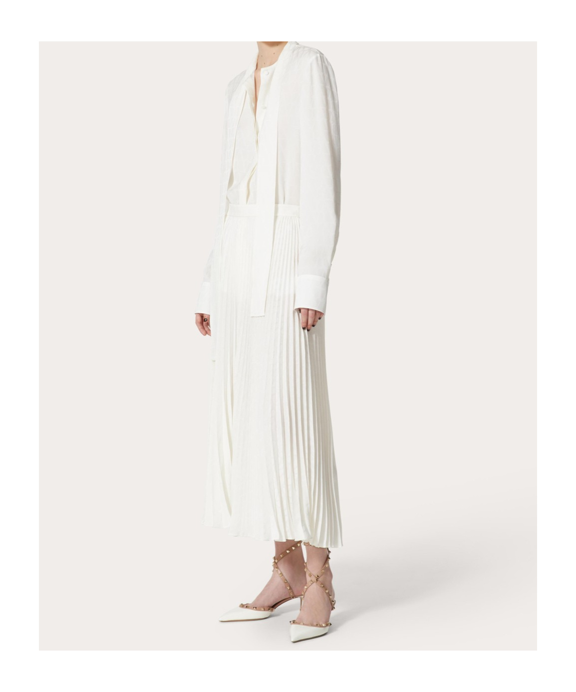 Shop Valentino Pleated Midi Skirt In White