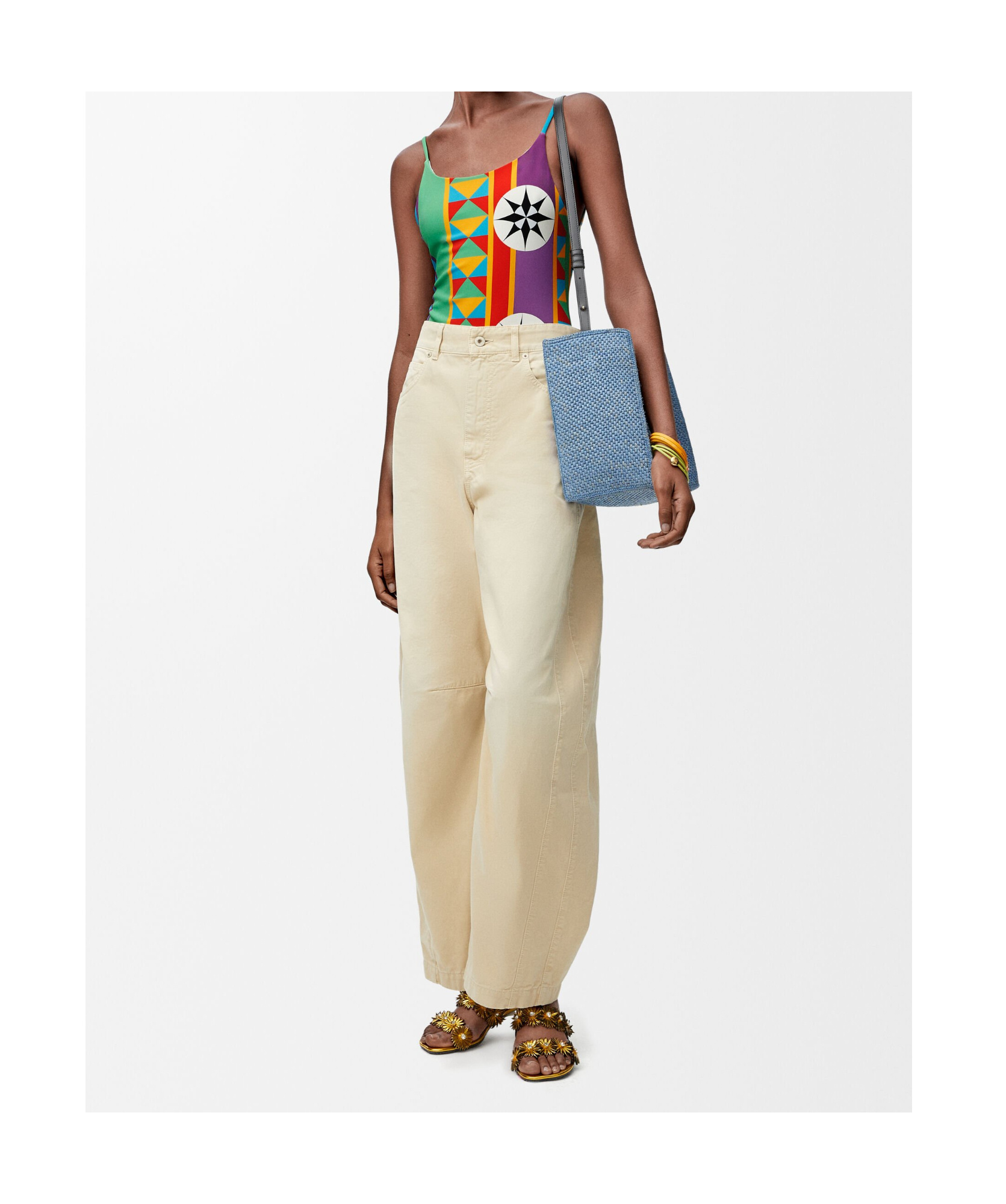 Loewe Anagram Geo Print Low-back One-piece Swimsuit In Multi