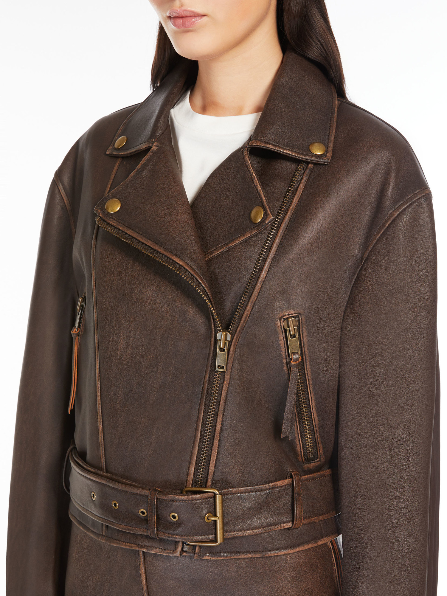 Weekend Max Mara Leather Motorcycle Jacket In Brown