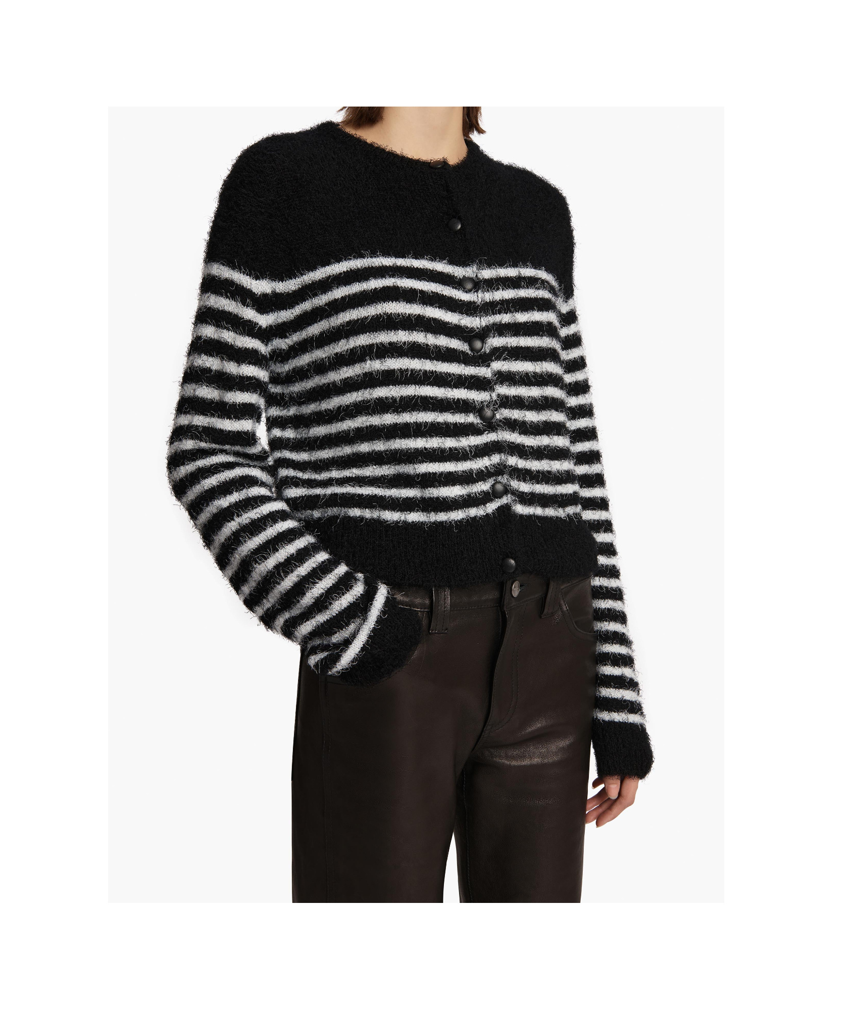 Khaite Jules Striped Silk And Cashmere Cardigan In Black