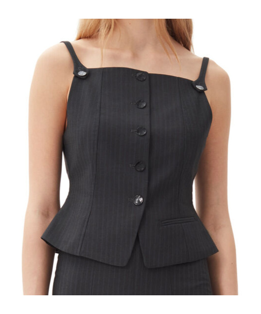 Shop Ganni Dark Grey Stripe Suiting Vest Top In Black