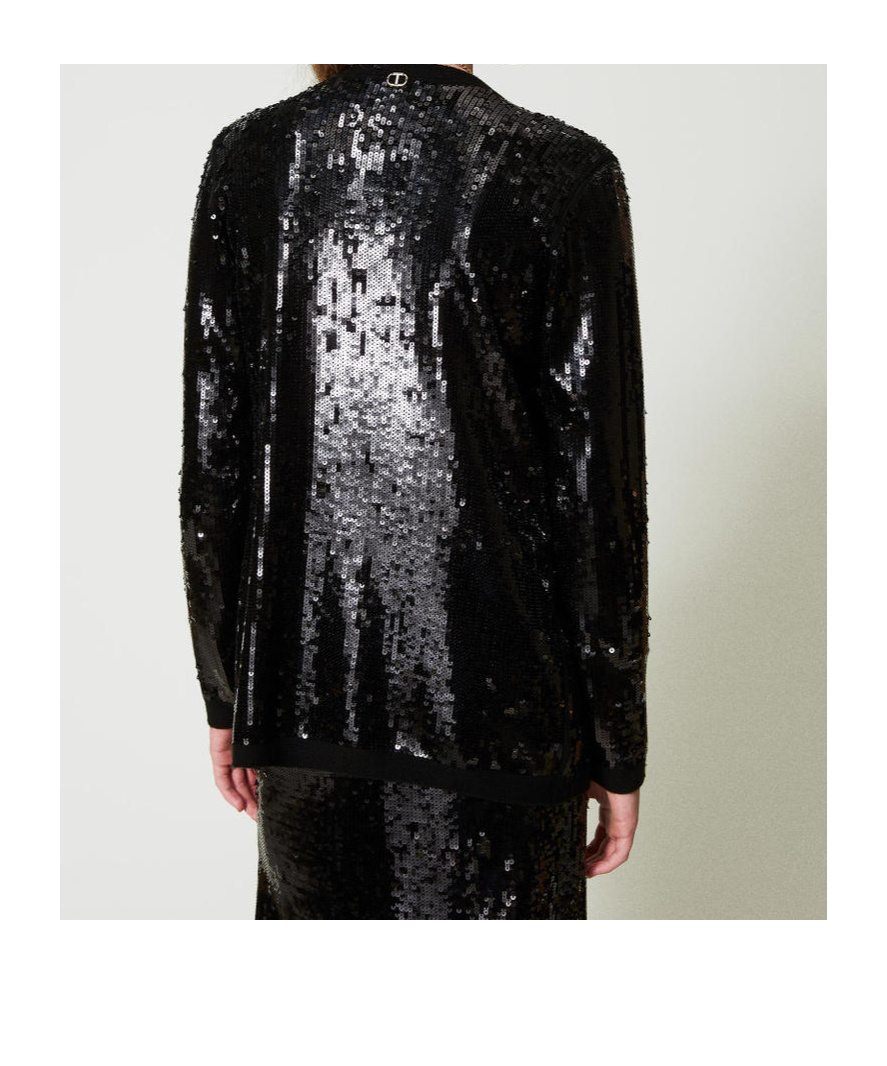 Shop Twinset Sequinned Double-breasted Cardigan In Black