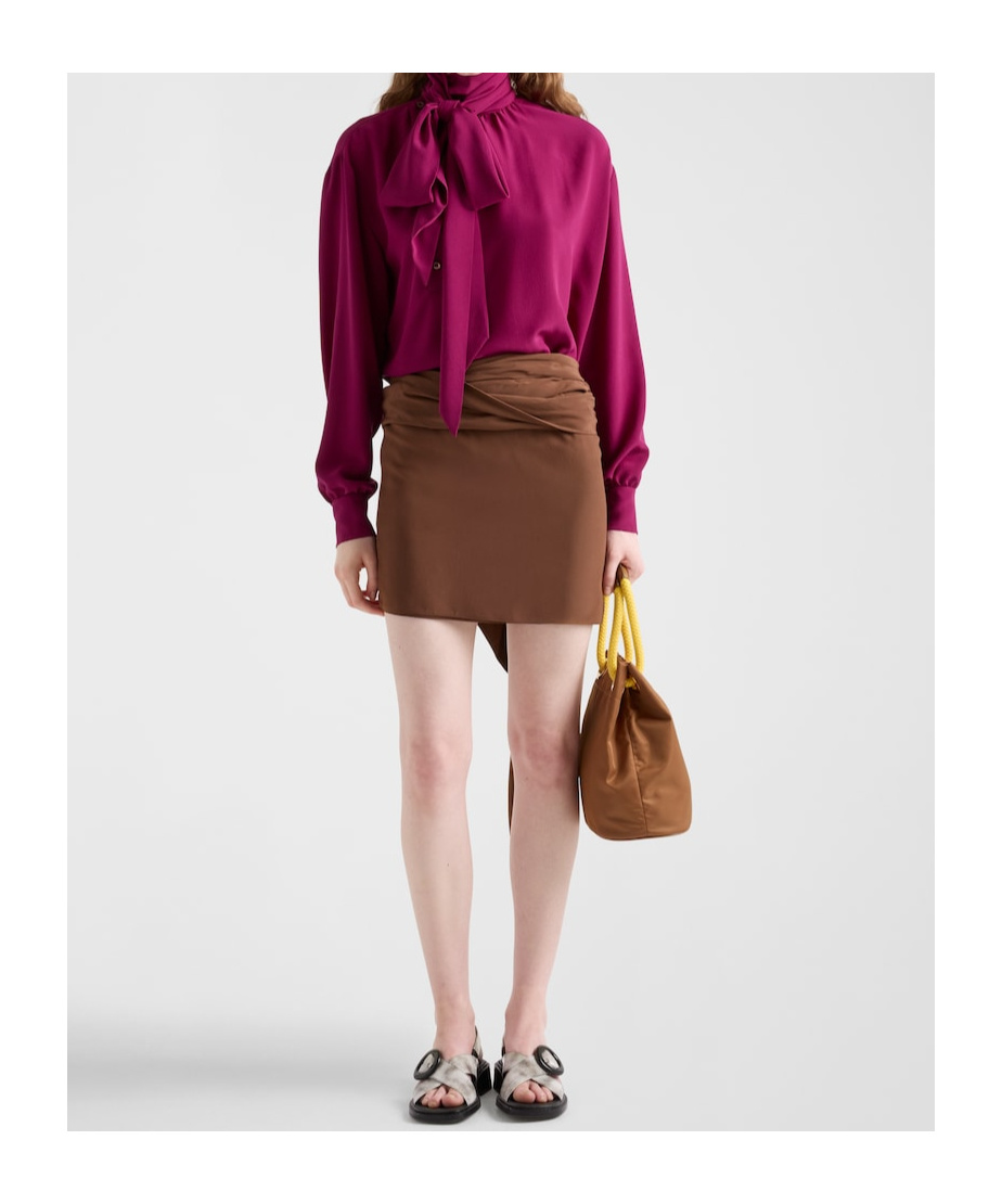 Prada Crepe De Chine Miniskirt In Brown