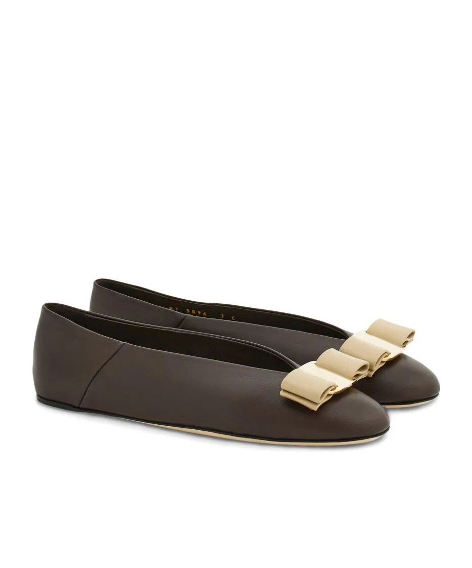 Ferragamo Vara Bow-detail Ballet Flats In Testa Di Moro