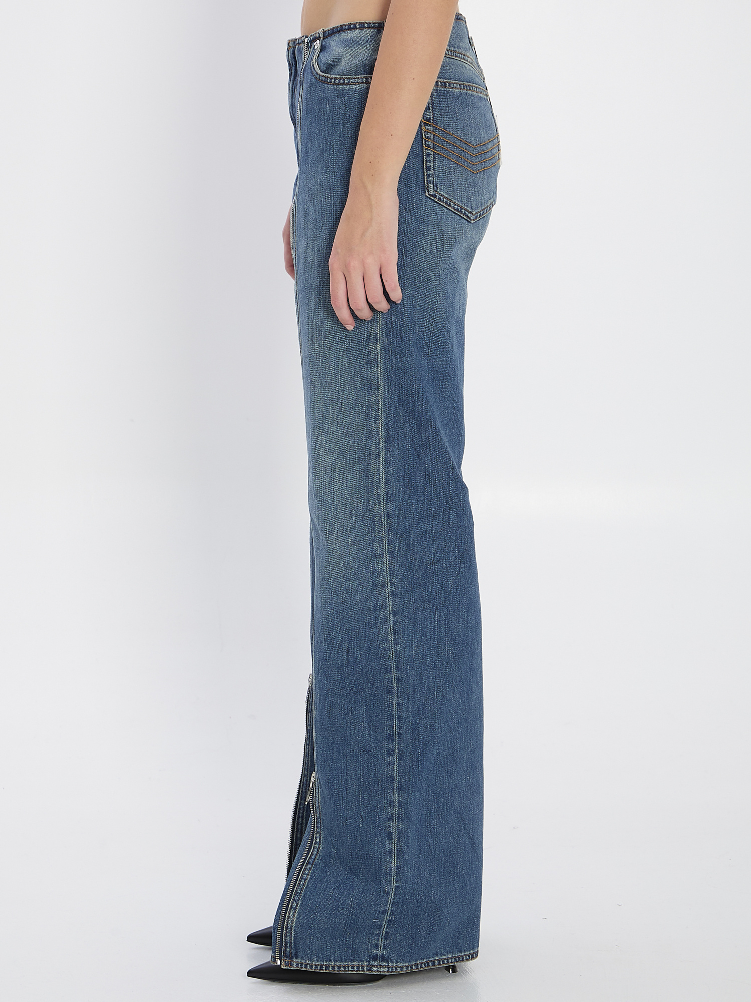 Jean Paul Gaultier Zipped Trousers Featuring Flared Legs In Blue