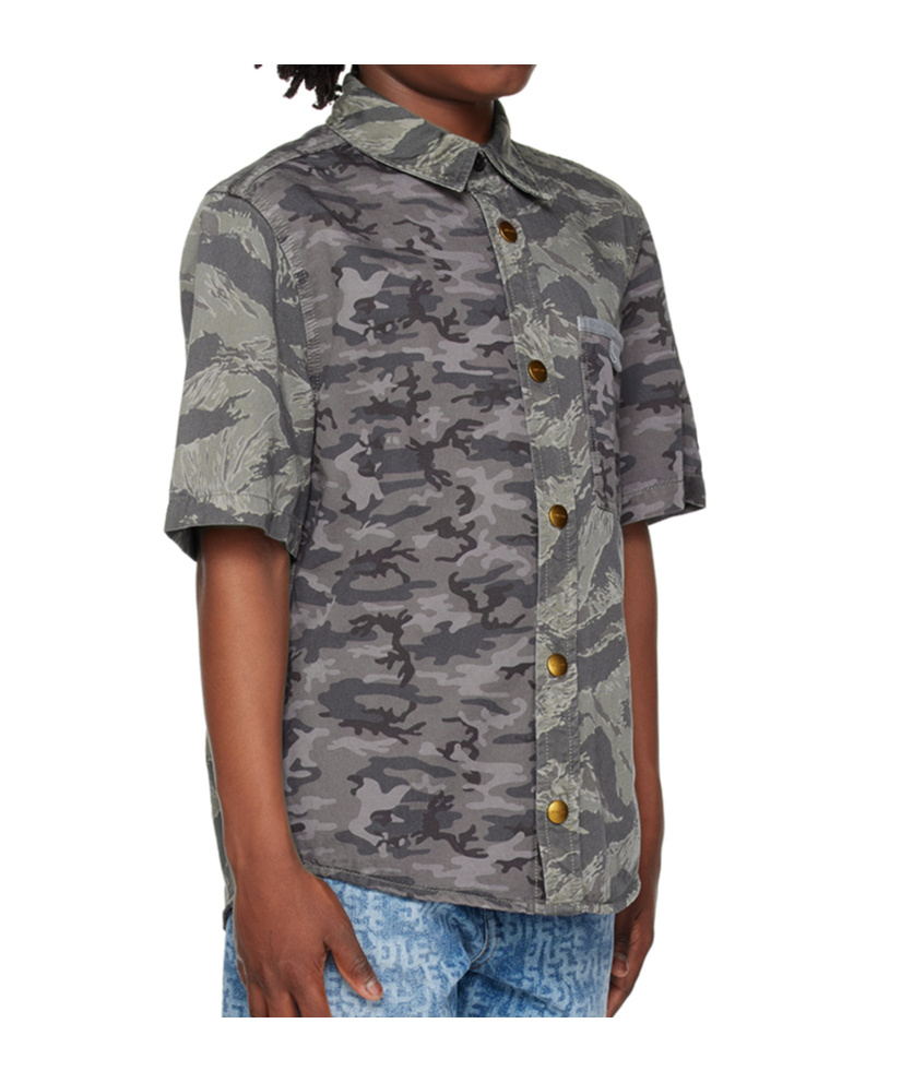 Diesel Curm-cmf Shirt  Military Green Camouflage Mix Shirt With Breast Pocket In Gray