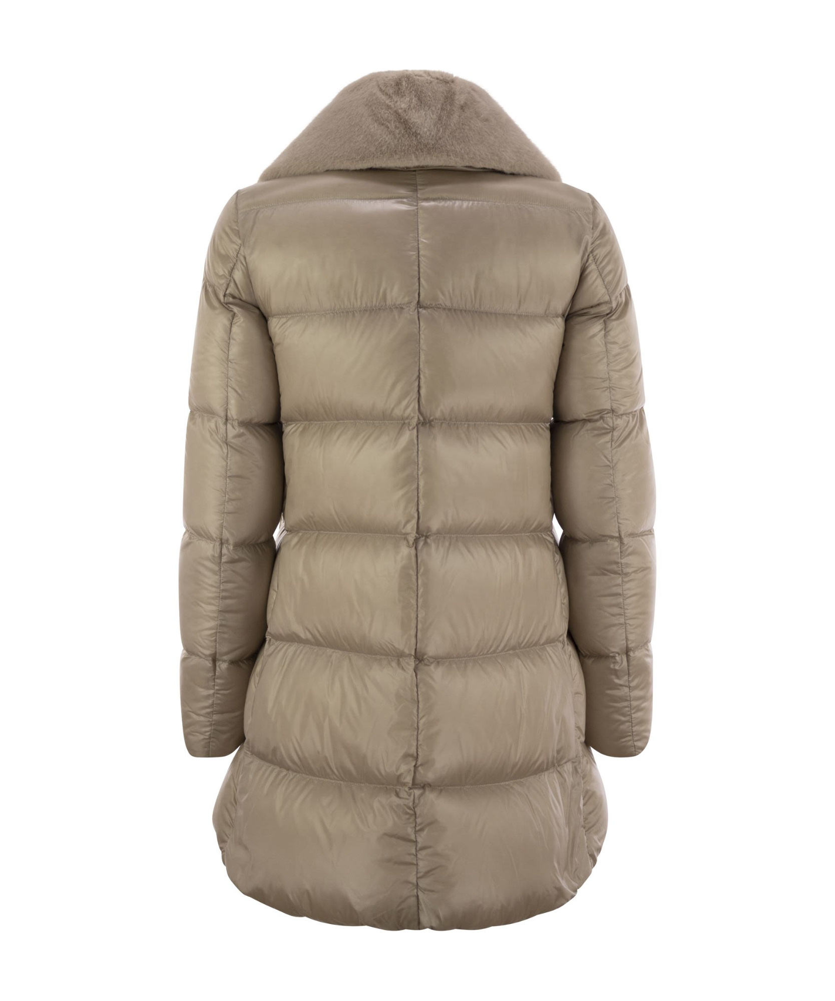 Herno Down Jacket With Cruelty Free Fur Details In Nude