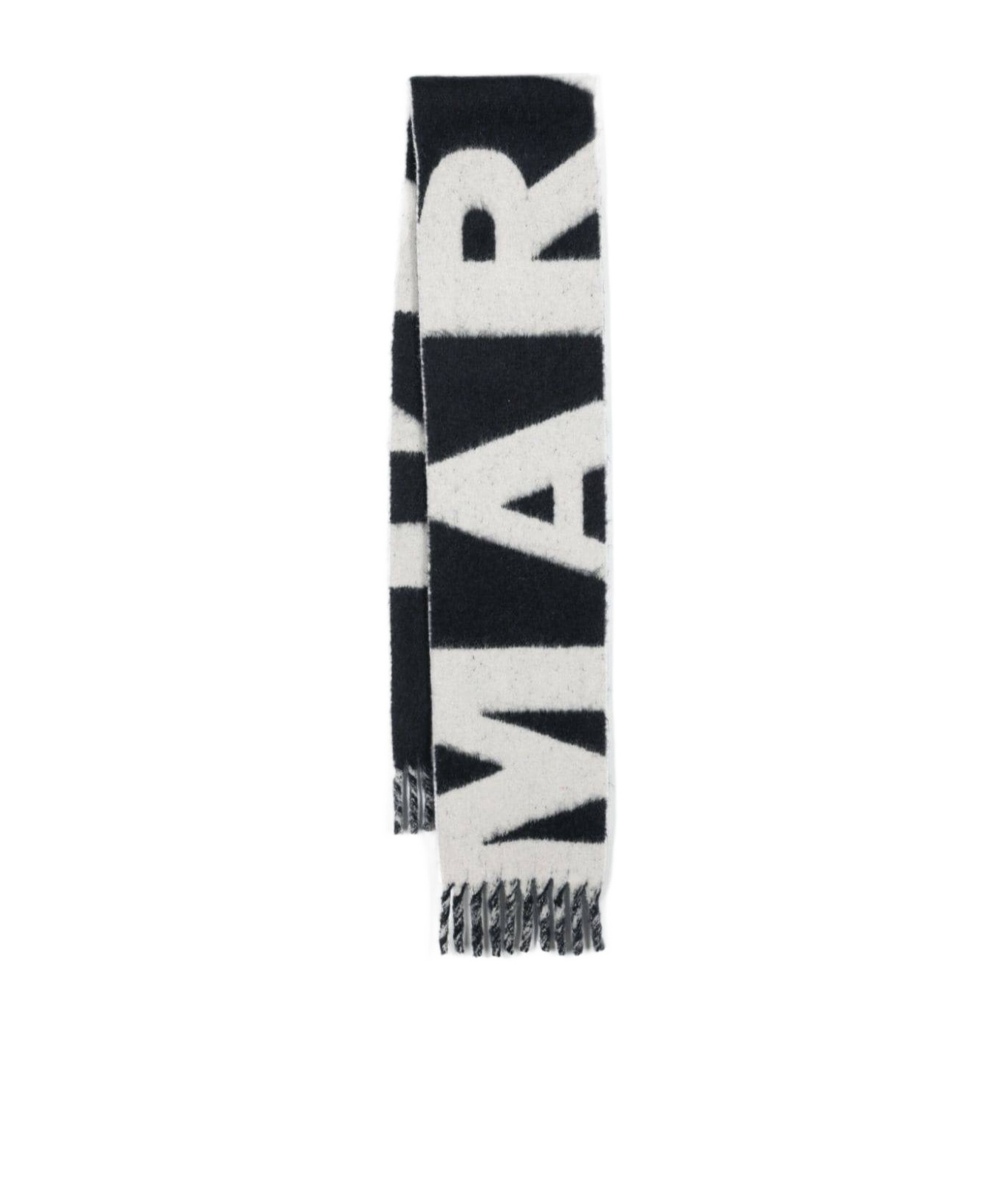 Isabel Marant Wool Blend Rectangular Scarf With Fringed Edges In Black