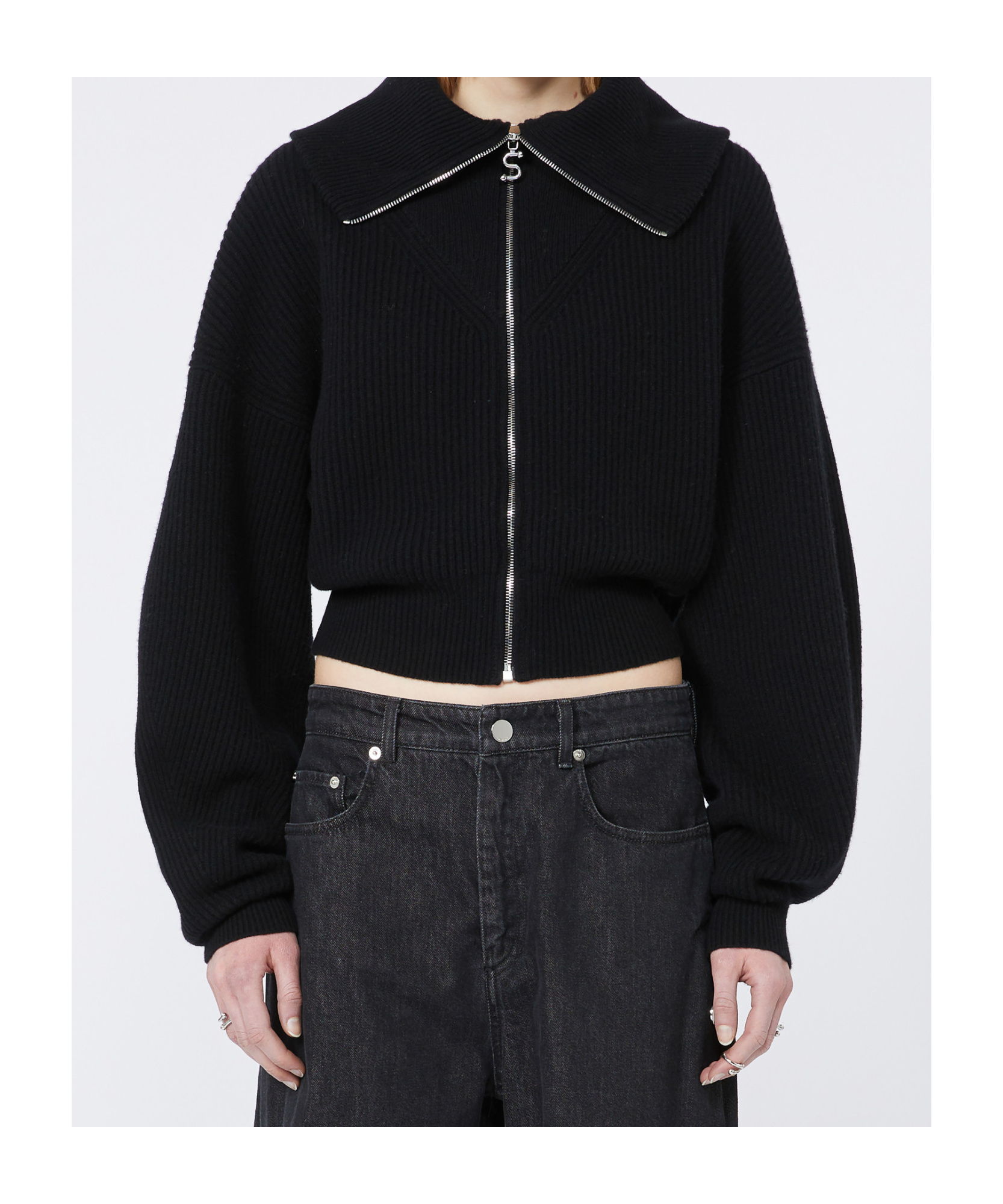 Sportmax Cropped Hooded Knitwear Ribbed Texture In Black