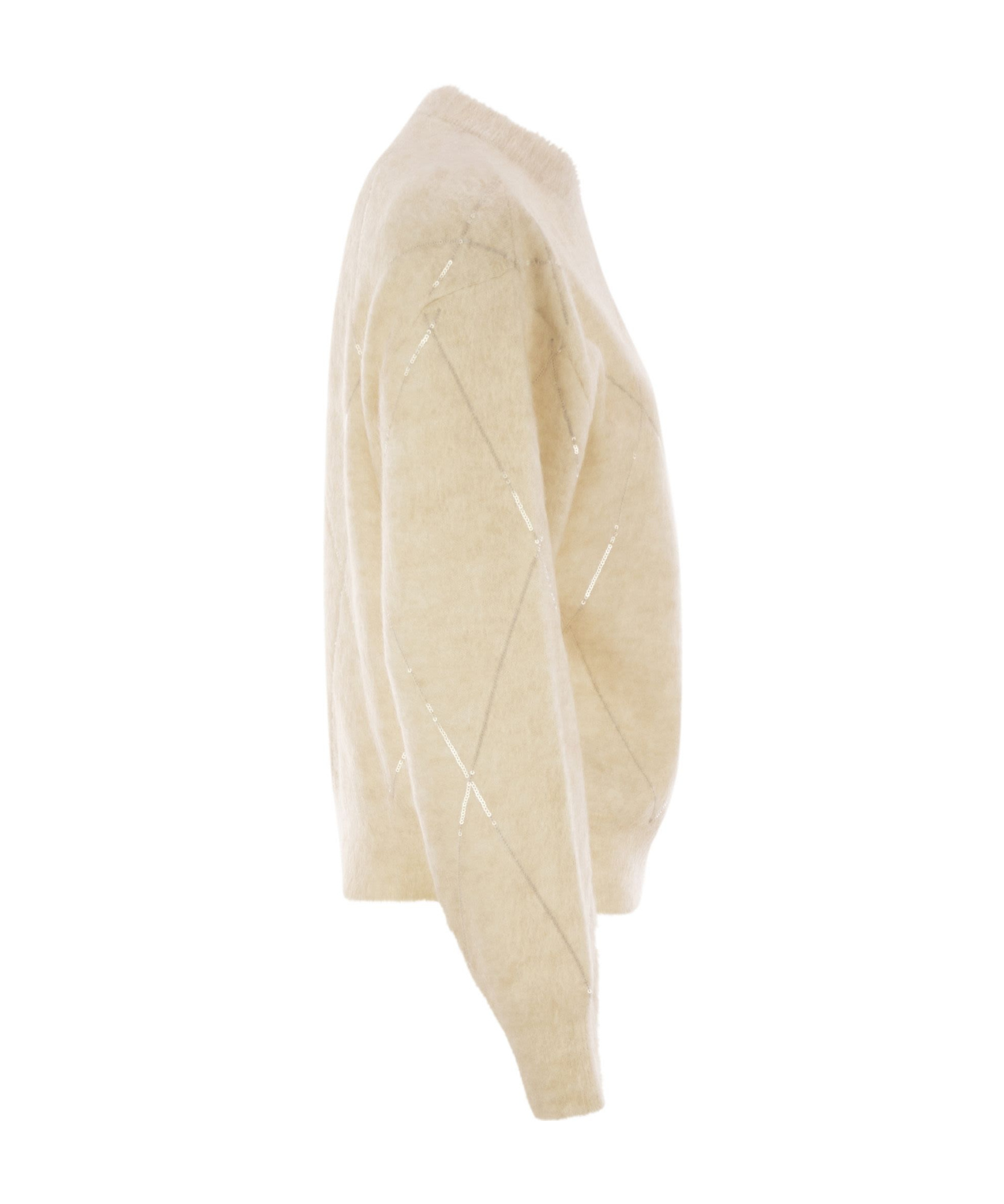 Brunello Cucinelli Women's Mohair, Wool, Cashmere And Silk Sweater With Dazzling Argyle Embroidery In Nude