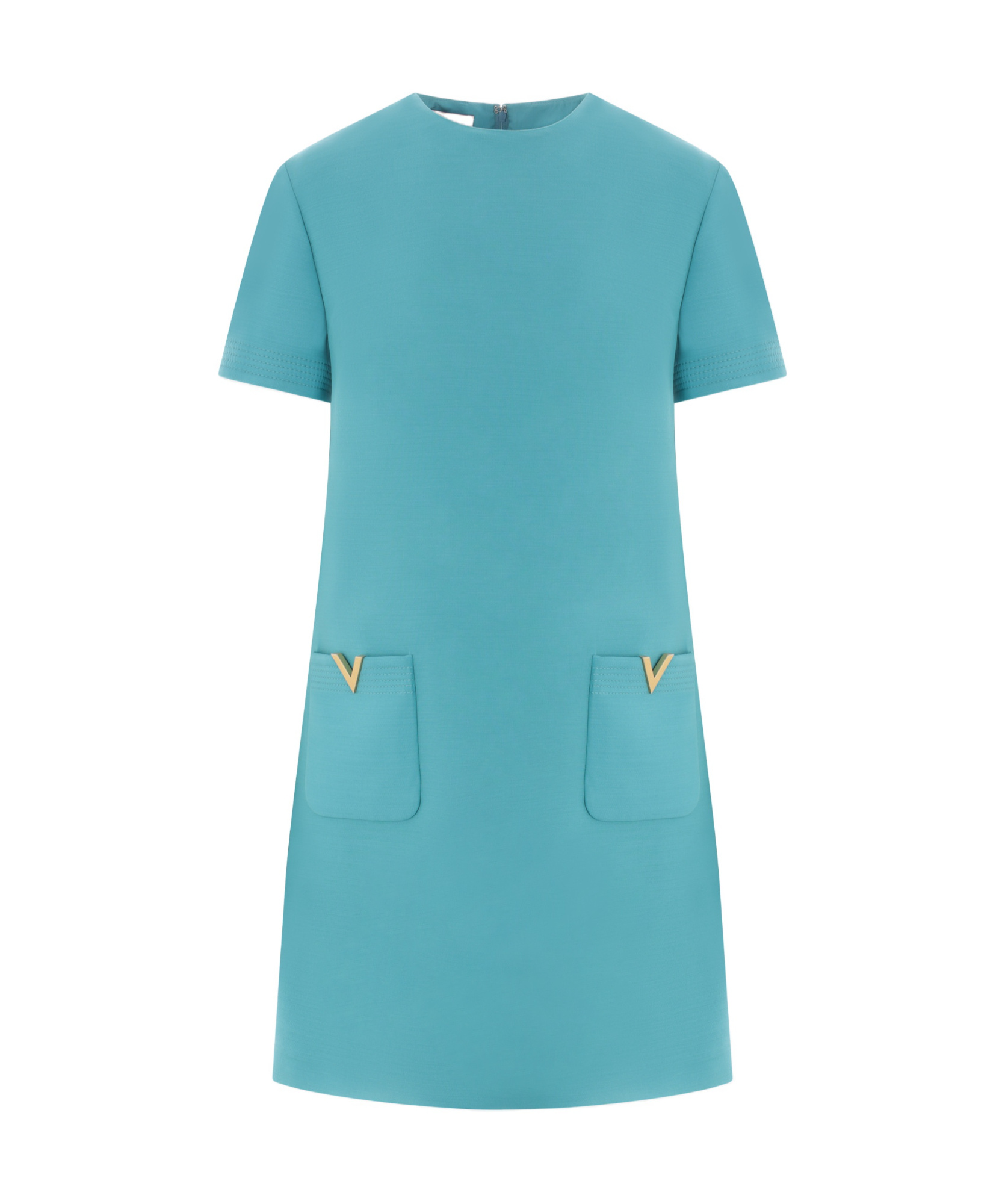 Valentino V-logo Pocket Short-sleeve Crepe Mini Dress In Blue