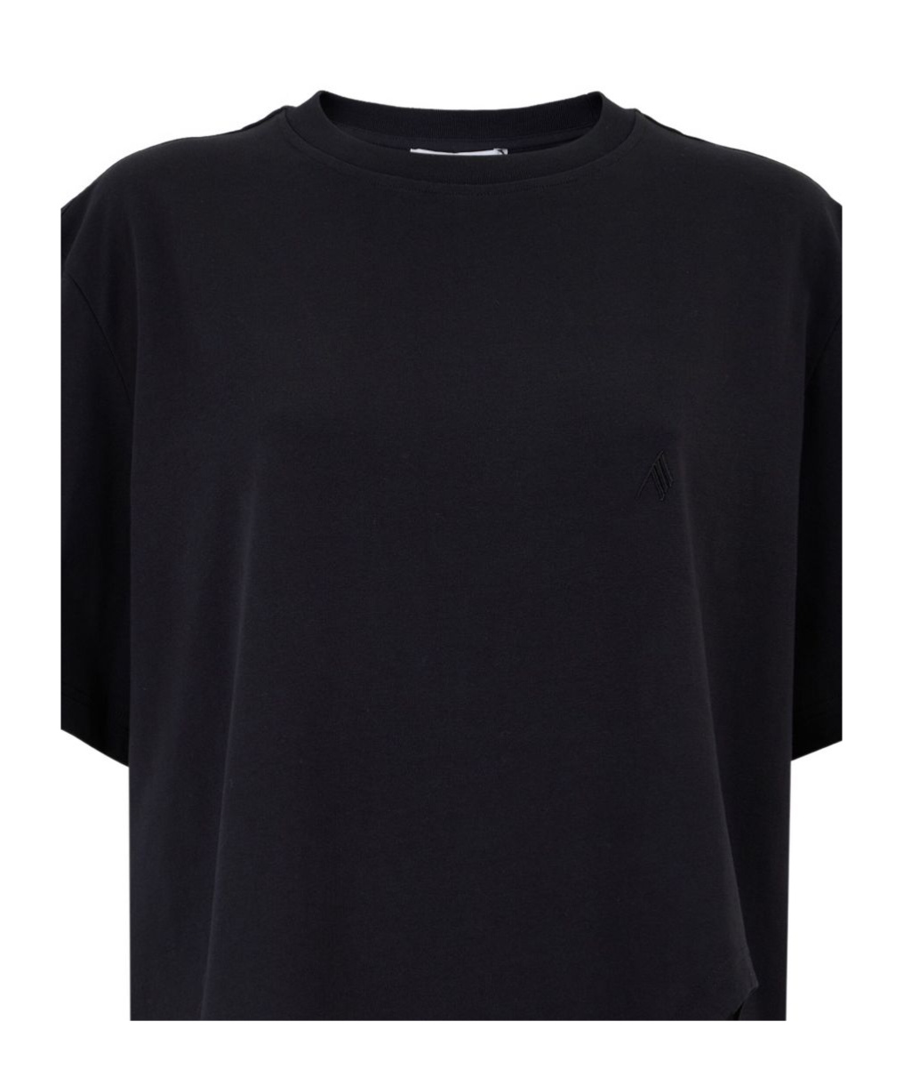 Attico Asymmetric Oversized Round Neck Short Sleeve Top In Black