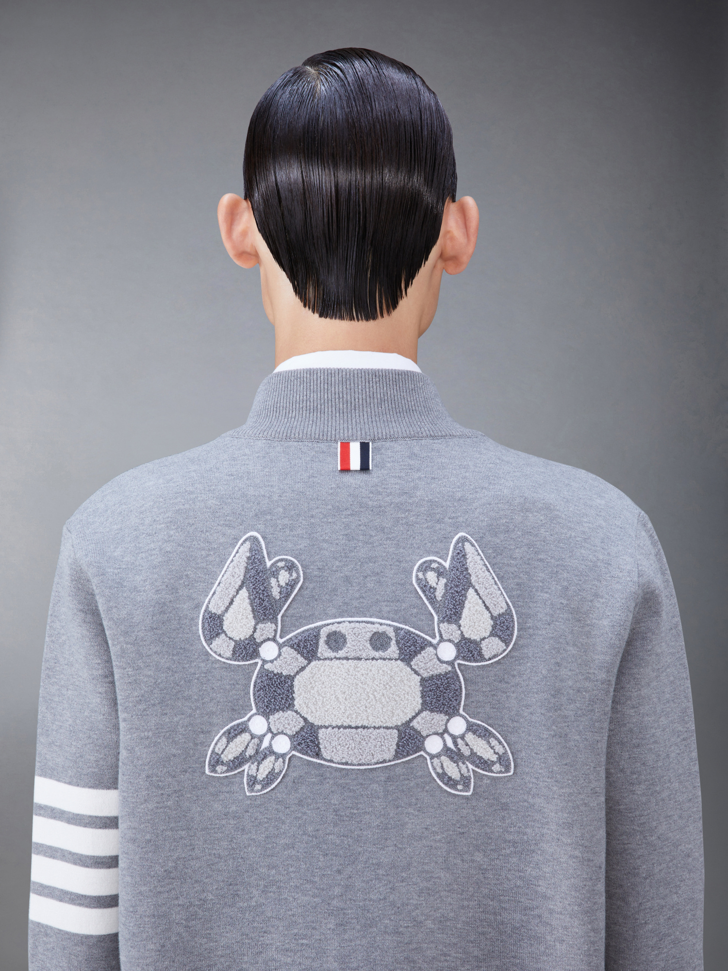 Thom Browne Crab Gem Icon Cotton Bomber Jacket In Gray