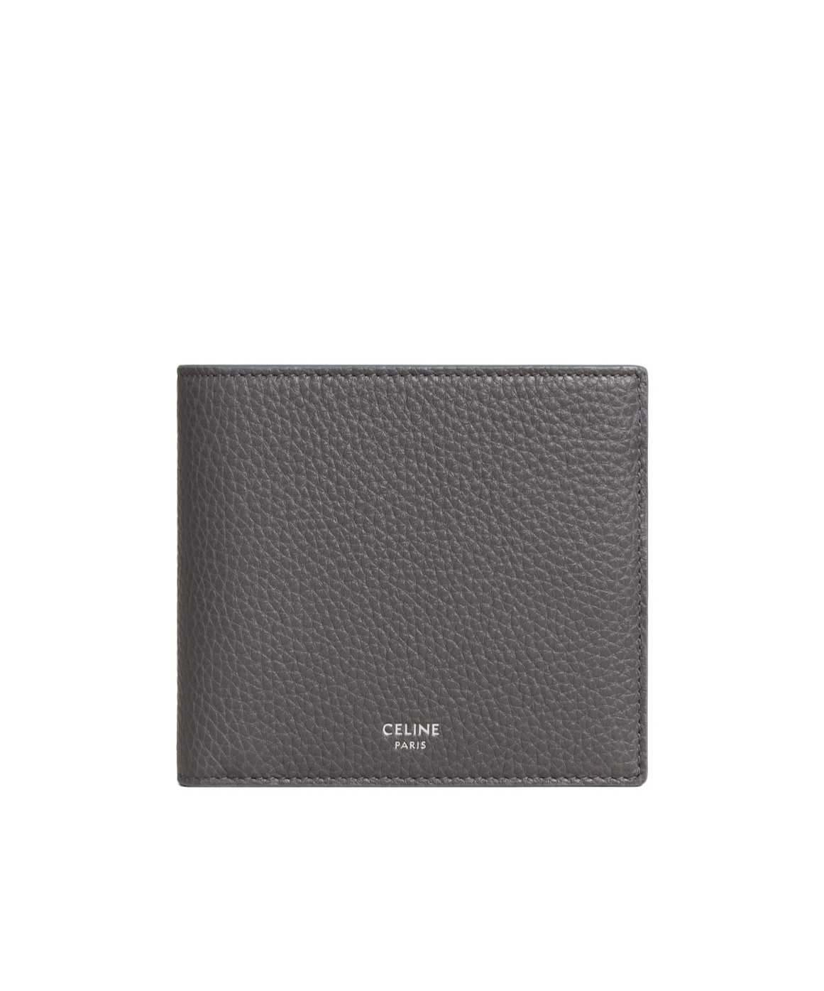 Celine Bi-fold Wallet In Grained Calfskin In Gray