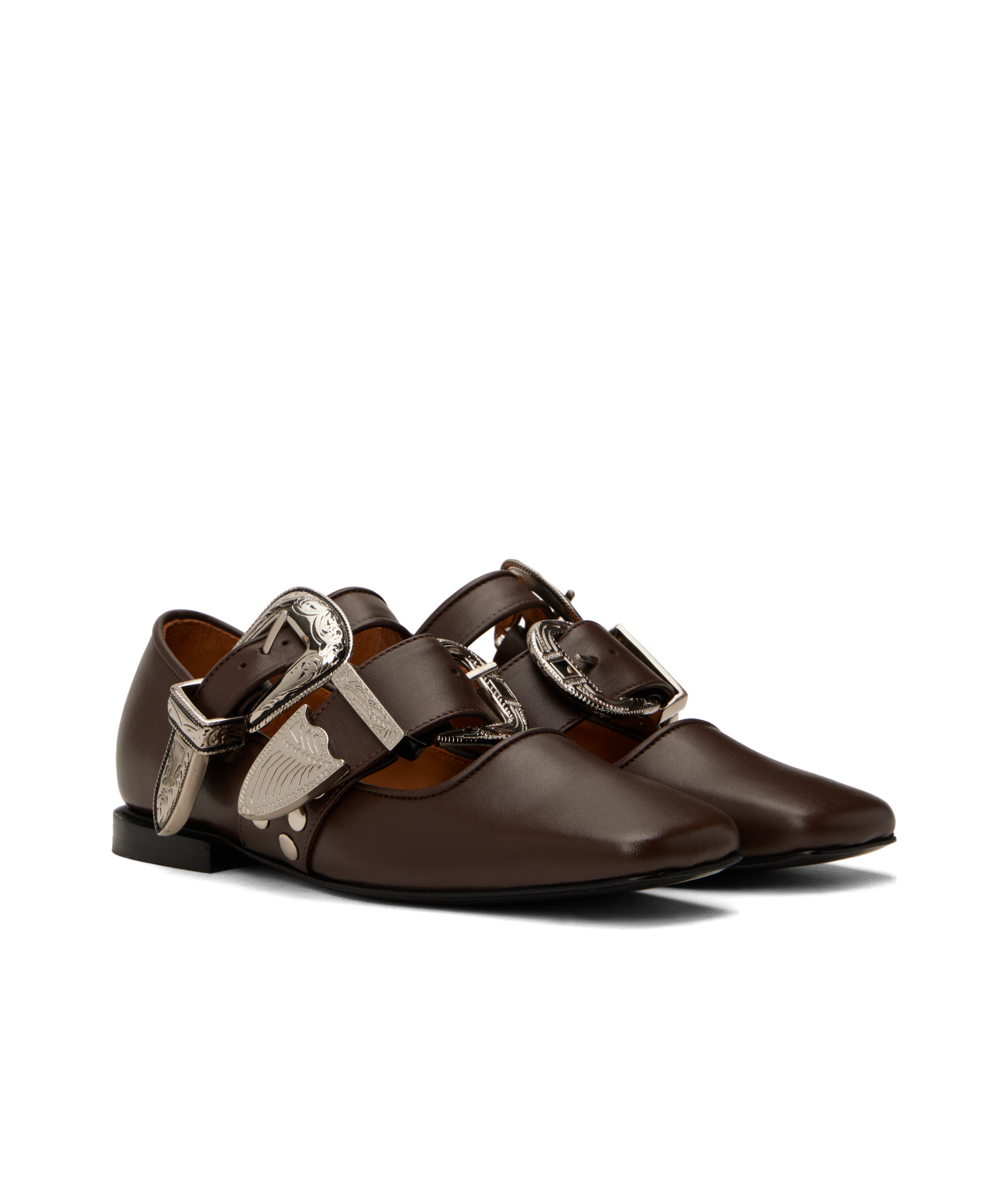 Toga Square Toe Ballet Flats In Brown