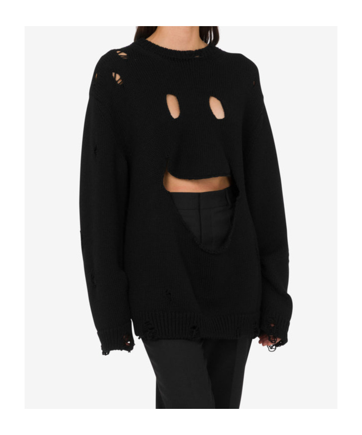 Moschino Oversized Pullover In Carved Wool In Black