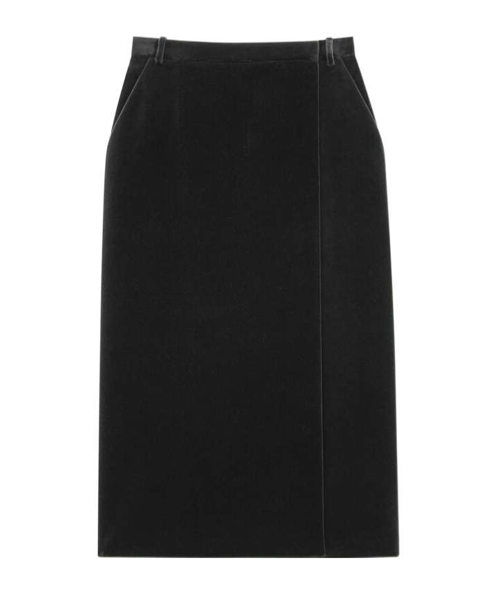 Saint Laurent Midi Wrap Skirt In Cotton Velvet In Black