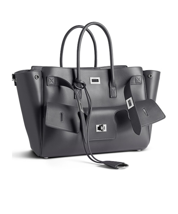 Balenciaga Medium Leather Bel Air Carry All Tote Bag In Grey